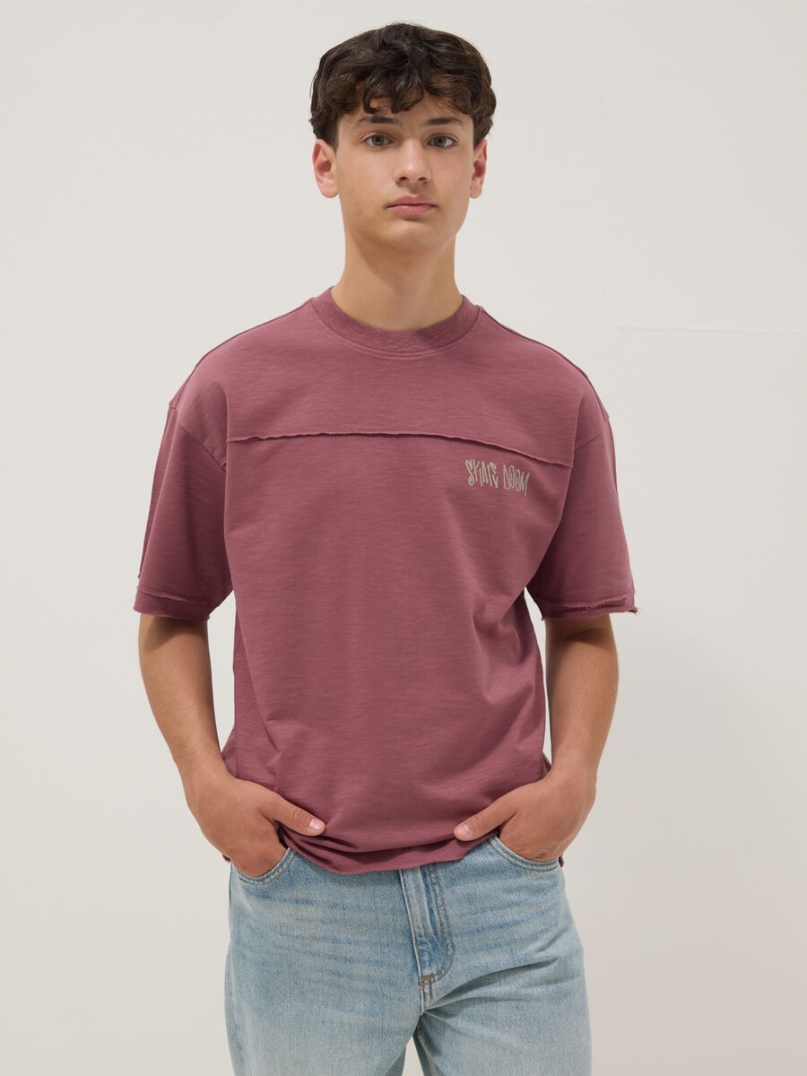Red short-sleeve pure cotton oversized T-shirt for boys_0