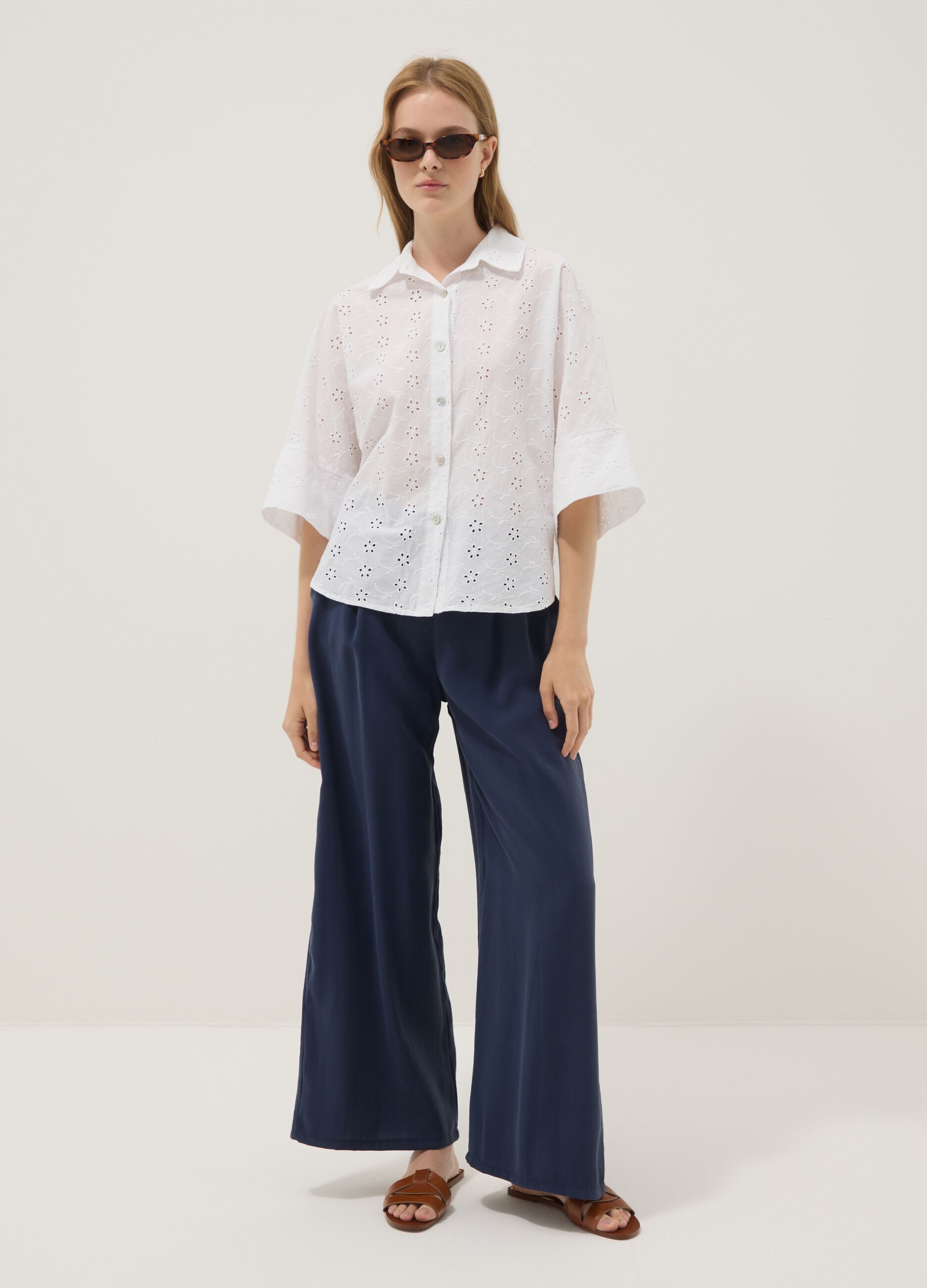 Blue viscose-blend palazzo trousers