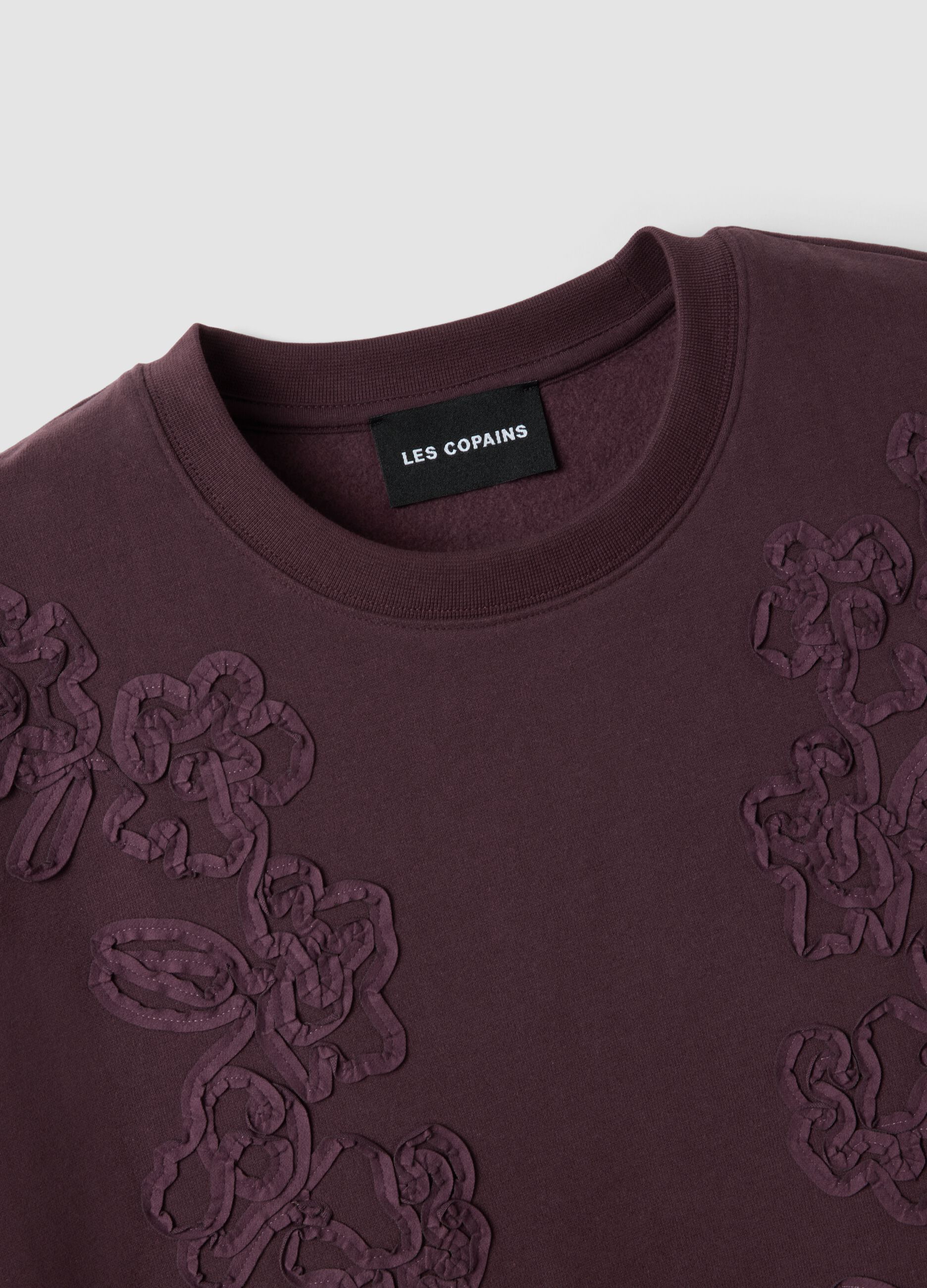 Purple cotton-blend crew-neck sweatshirt with floral embroidery