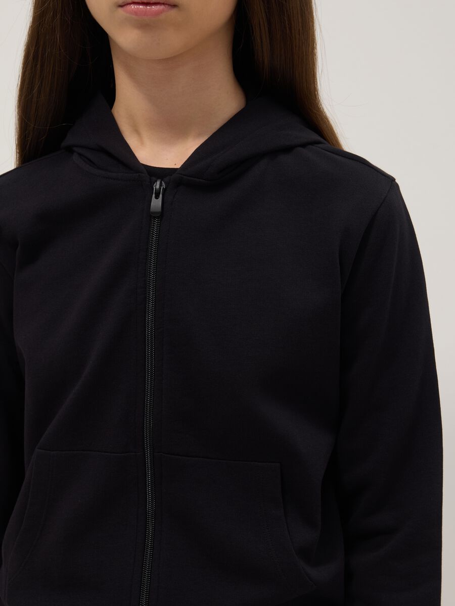 Girls' regular fit black pure cotton sweatshirt with zip_2