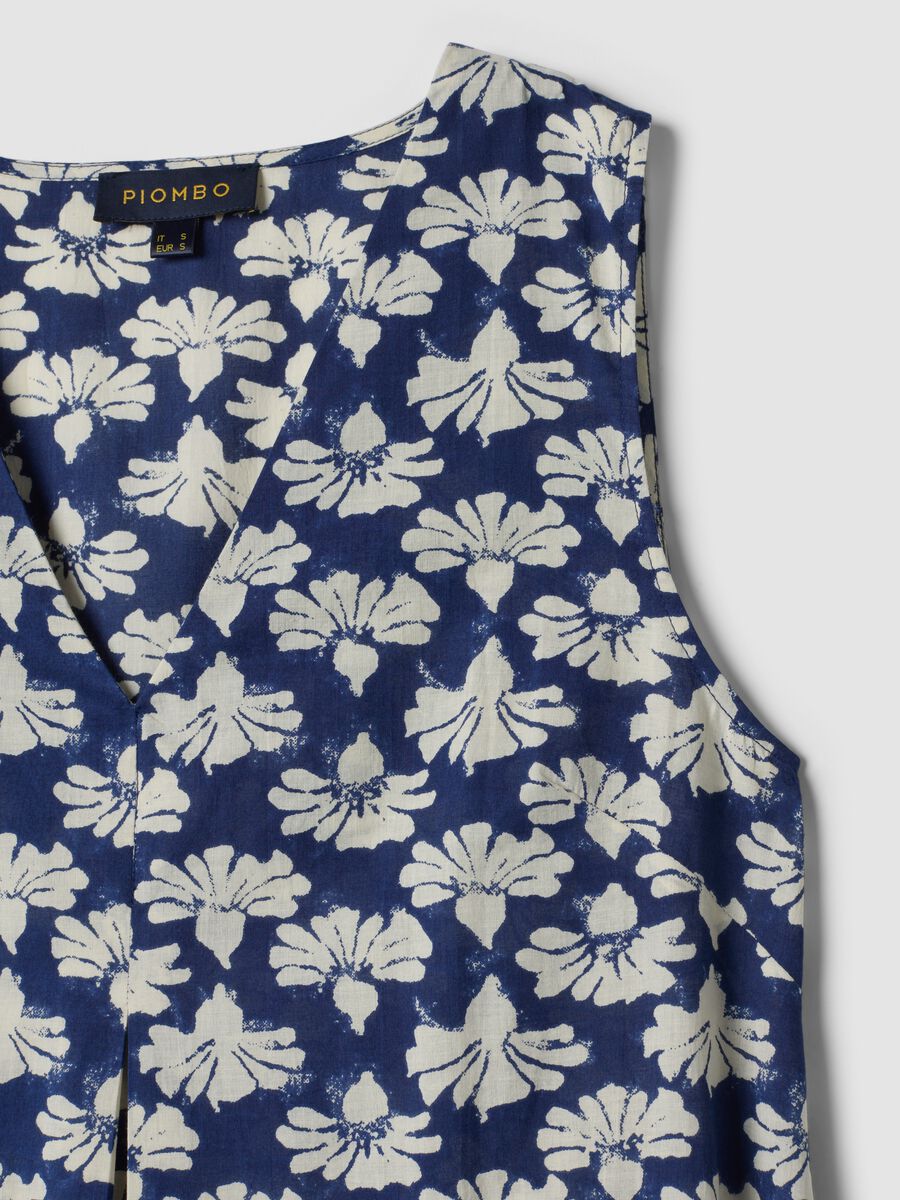 Vestido largo azul de algod&oacute;n puro con escote en V y estampado floral_5