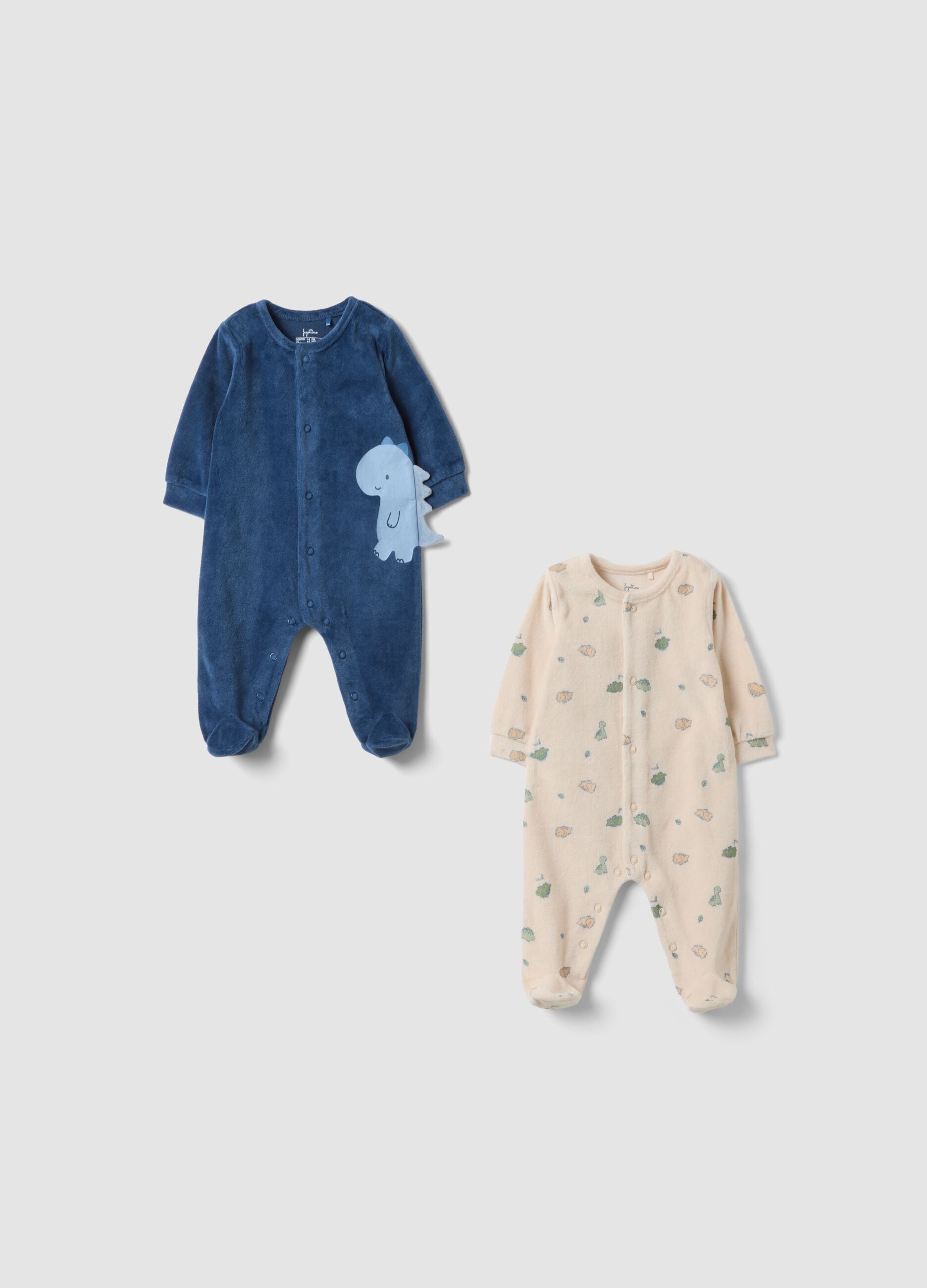 2-pack of multicolour dinosaur print cotton-blend sleepsuits for baby