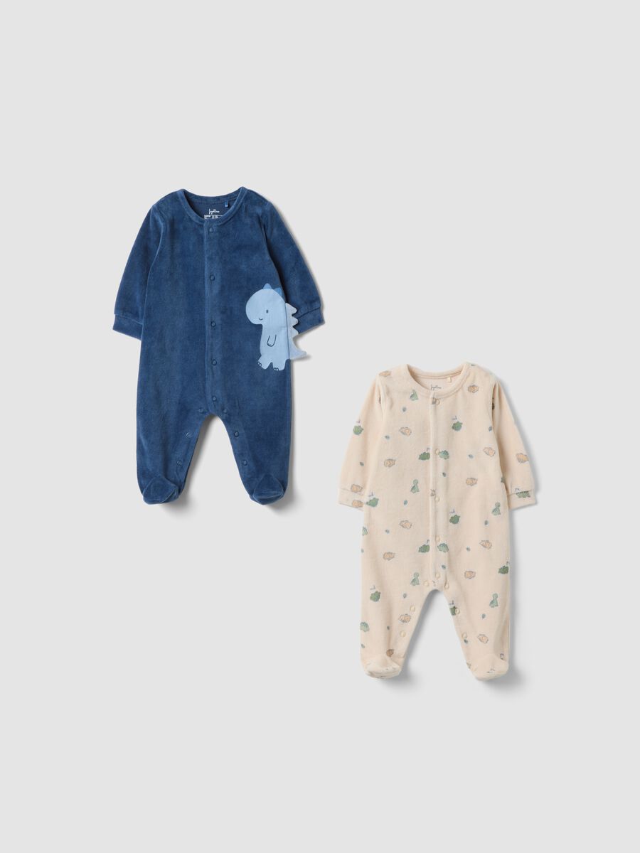 2-pack of multicolour dinosaur print cotton-blend sleepsuits for baby_0