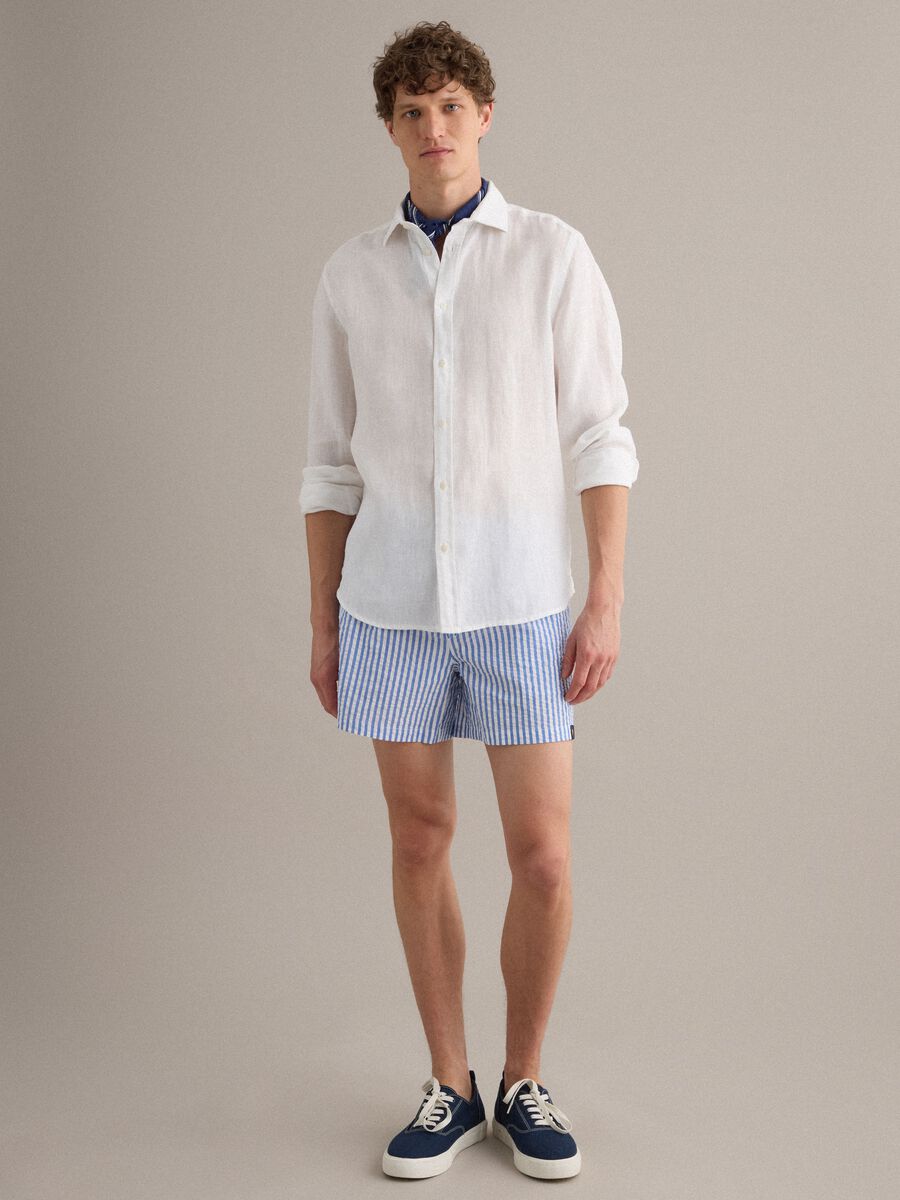Blue and white striped pure cotton swim shorts_0