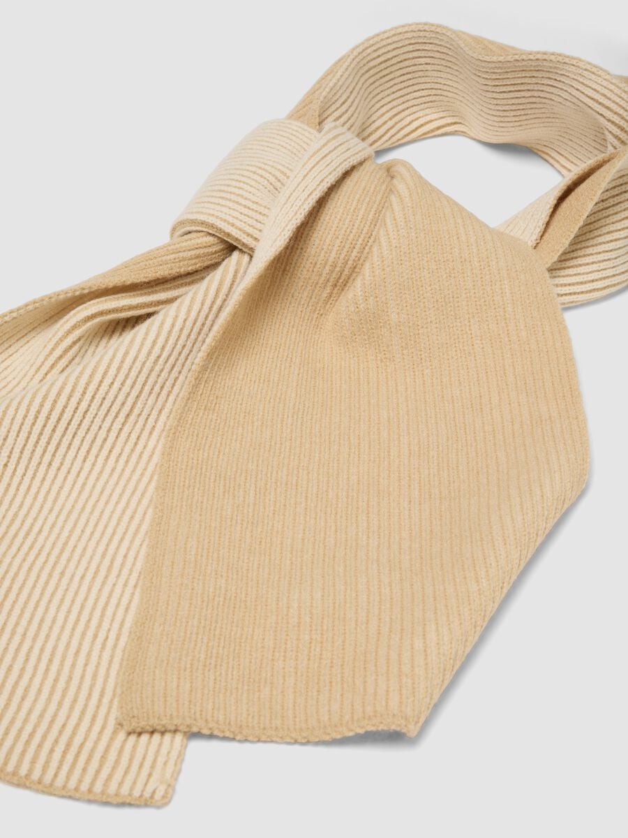 Beige ribbed knit scarf_1