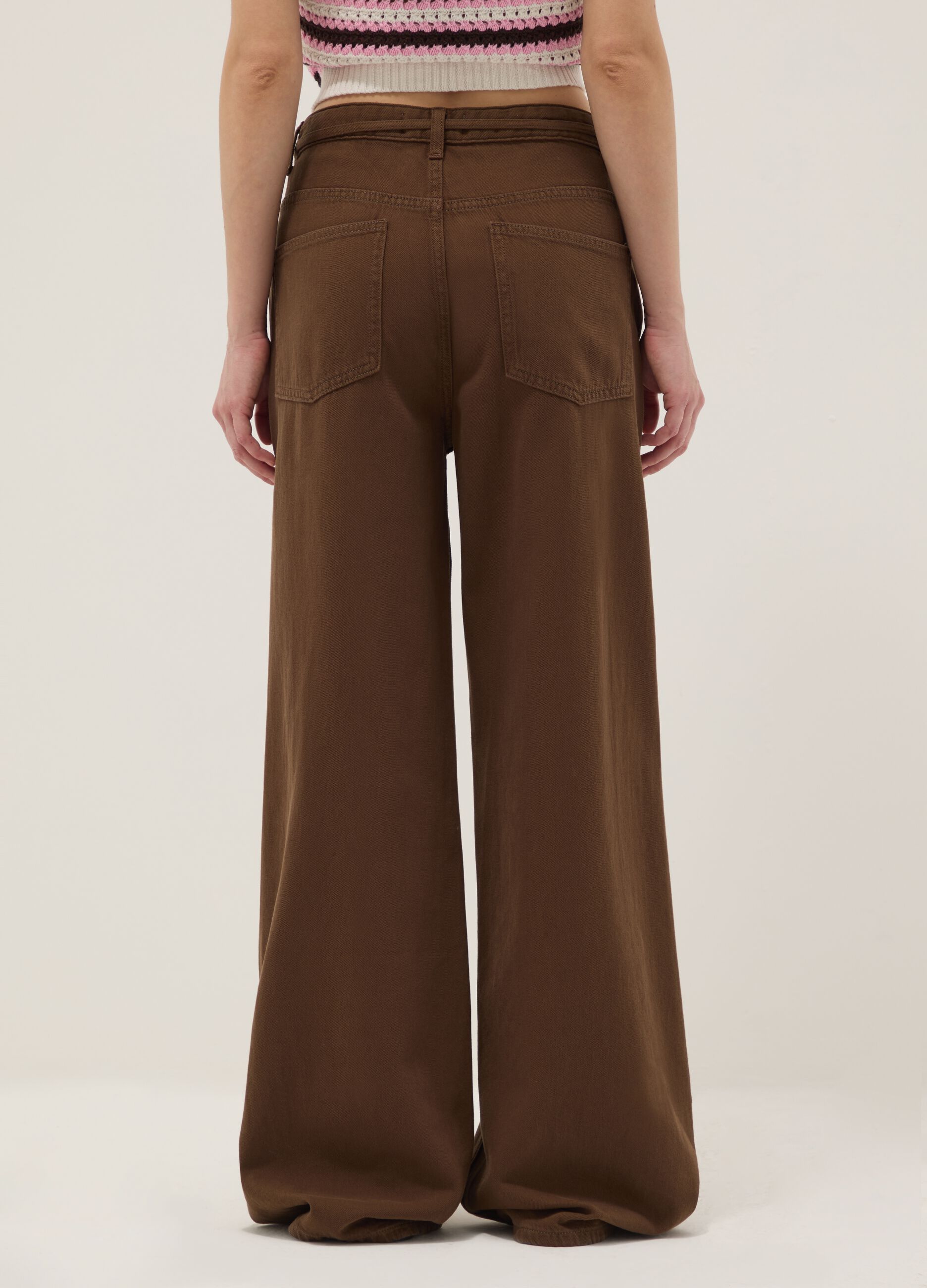 Brown Pure Cotton Wide Leg Trousers