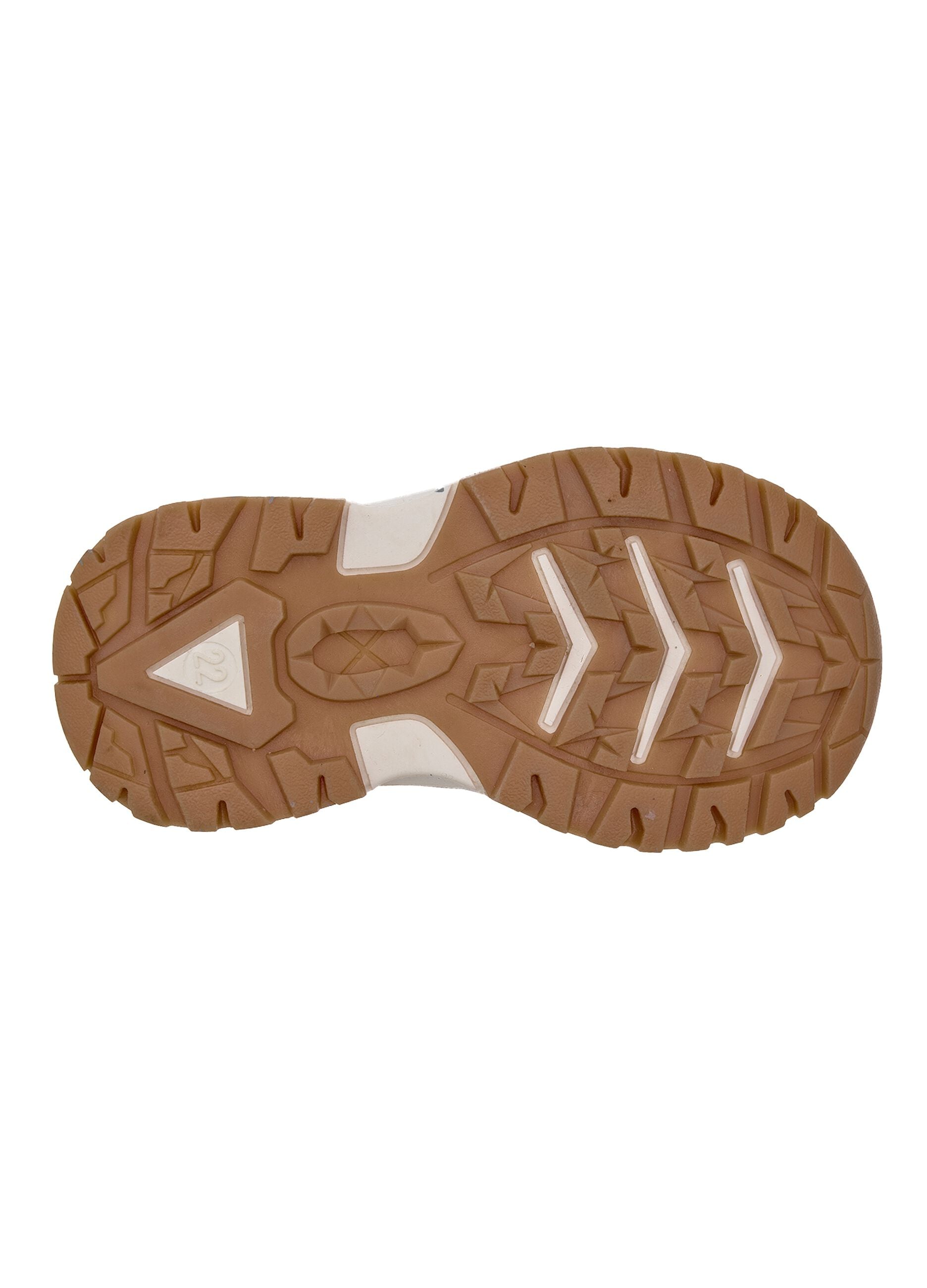 Blue and brown sporty baby shoes with double Velcro fastening