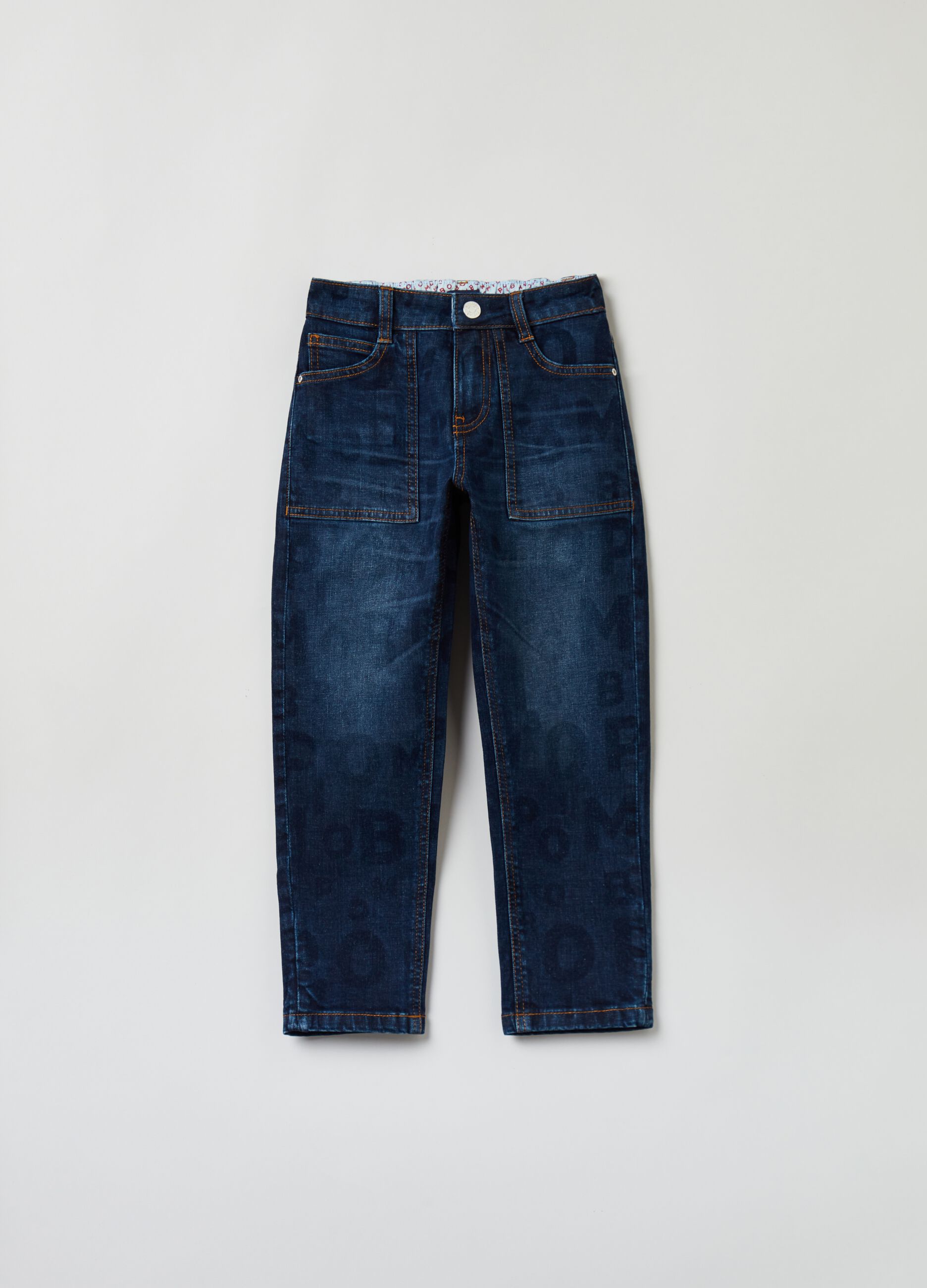 Carrot-fit jeans with five pockets and print_0