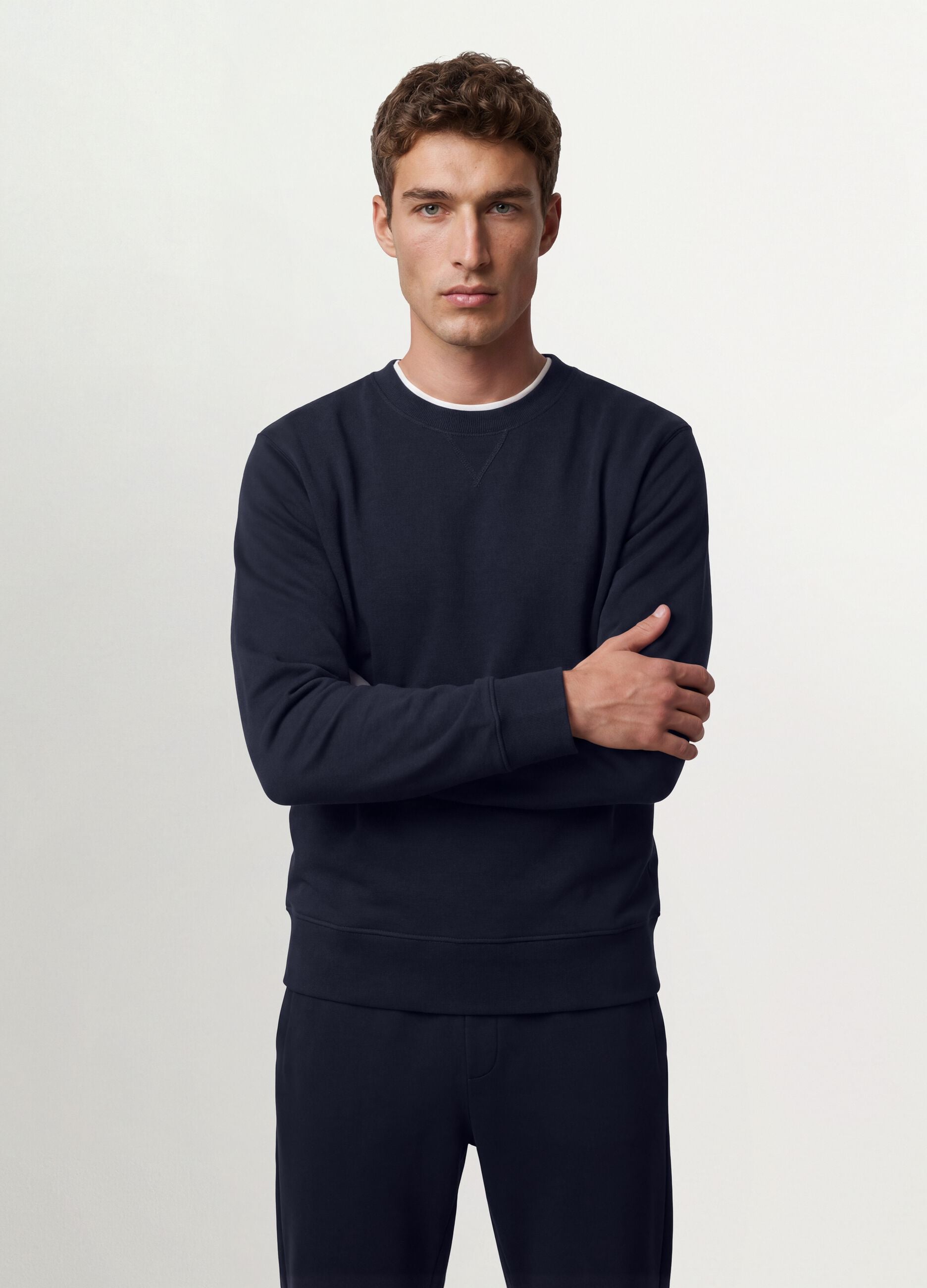 Blue crew-neck sweatshirt in cotton blend, regular fit