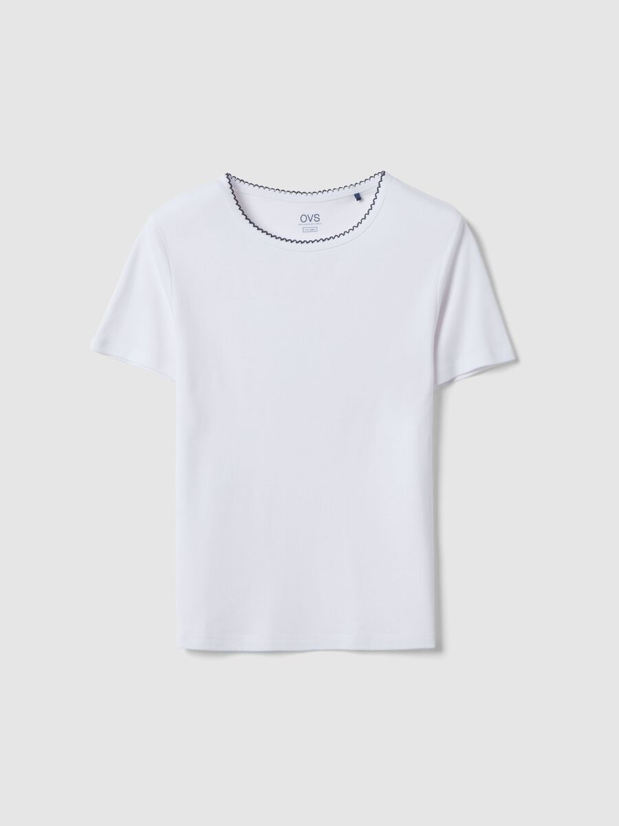 White pure cotton regular fit T-shirt with contrast stitching_0
