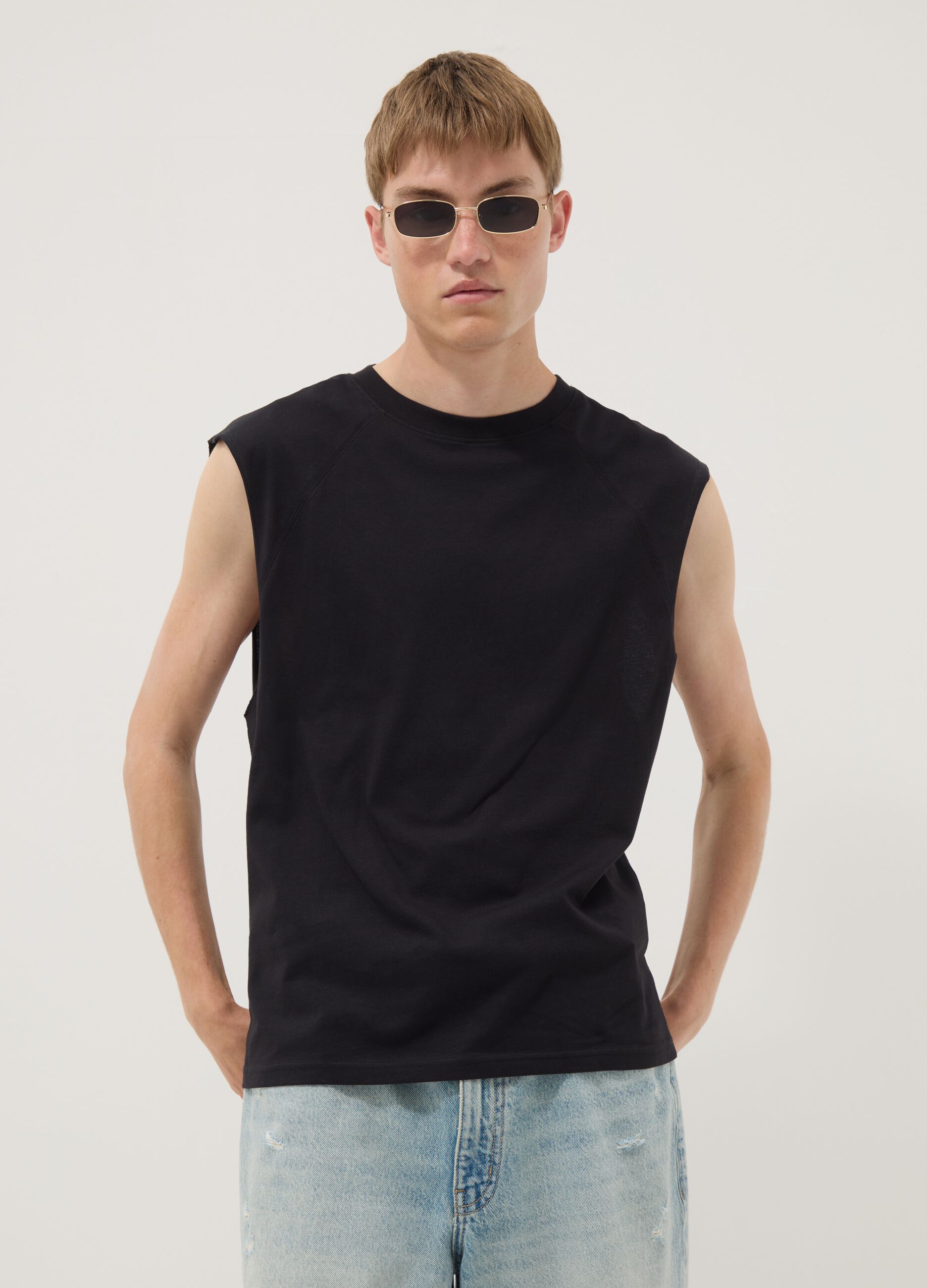 Black pure cotton regular-fit tank top
