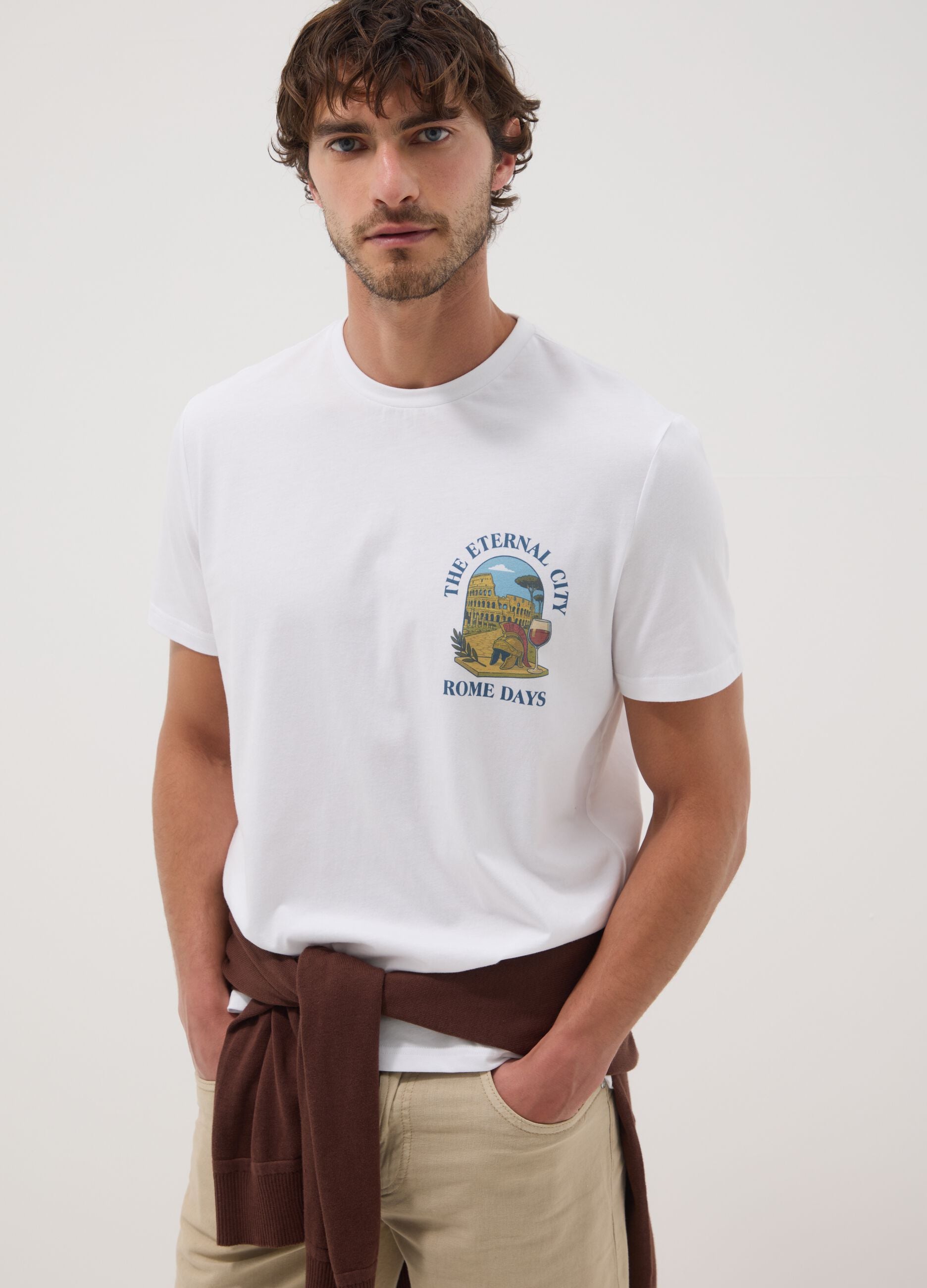 White short-sleeve pure cotton T-shirt, regular fit