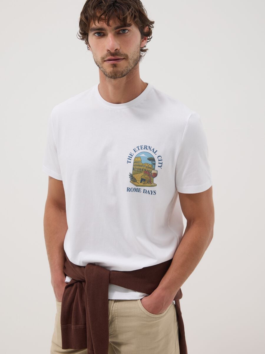 White short-sleeve pure cotton T-shirt, regular fit_0