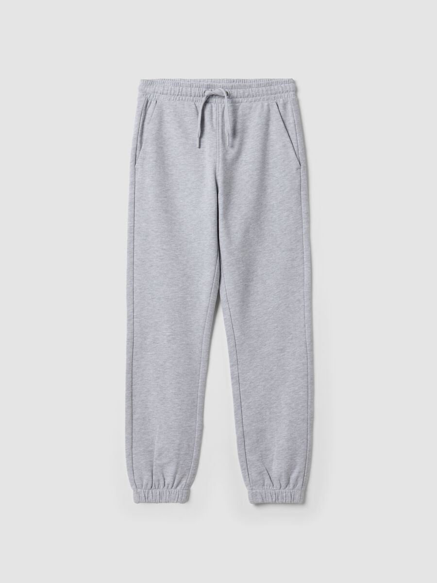 Grey joggers in pure organic cotton with drawstring for boys_0