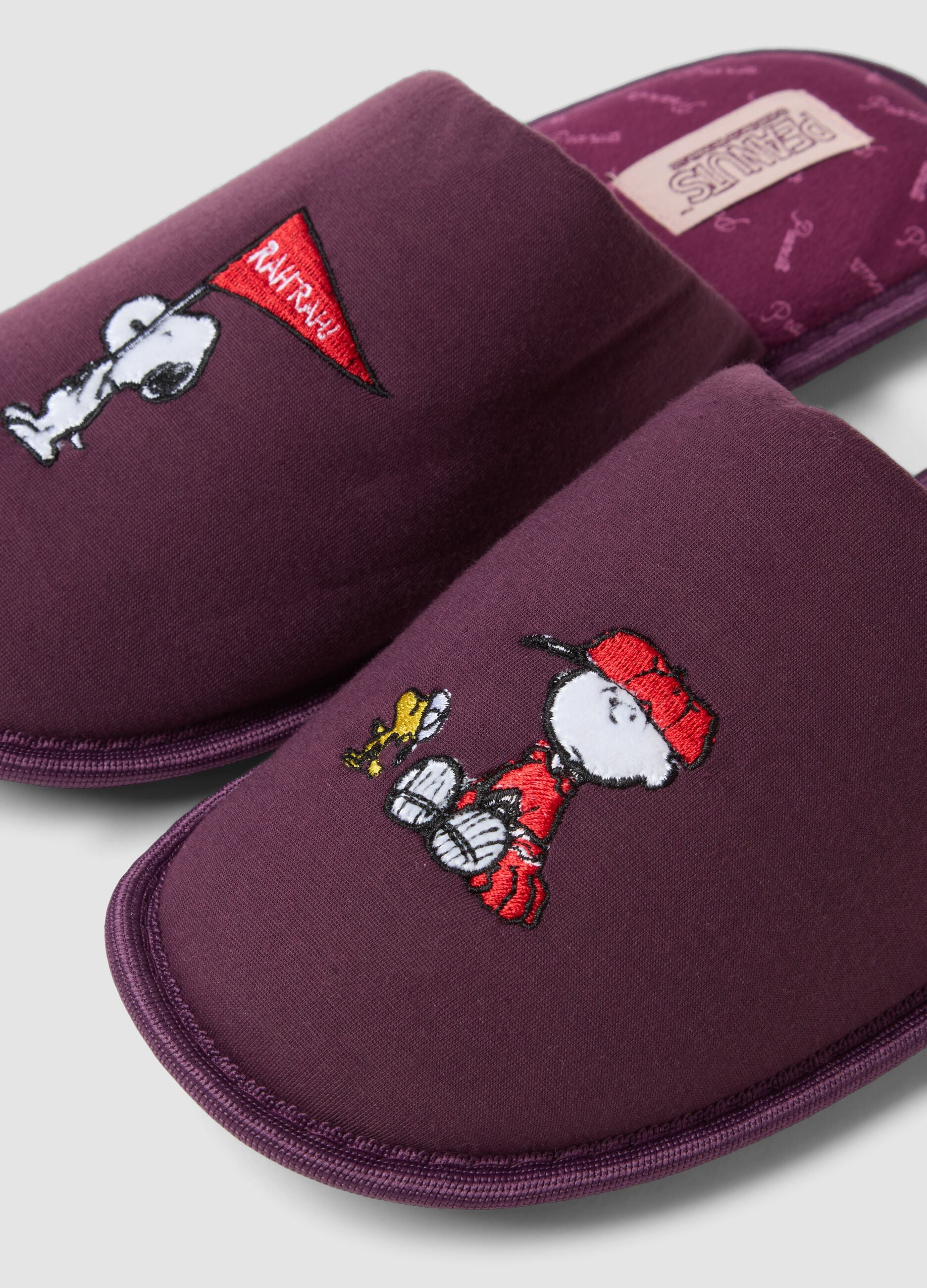 Mauve Purple Peanuts Embroidered Slippers