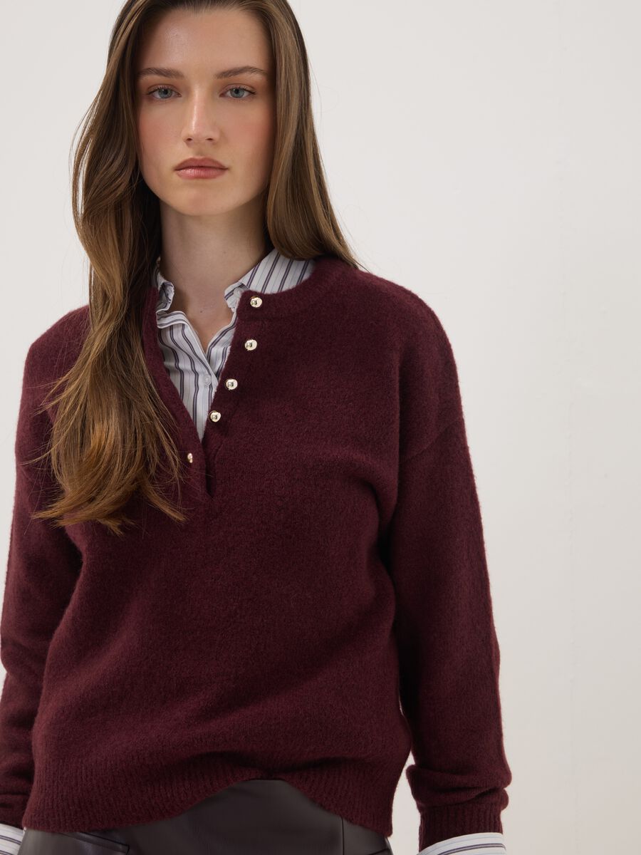Red stretch wool crew-neck jumper, regular fit_0