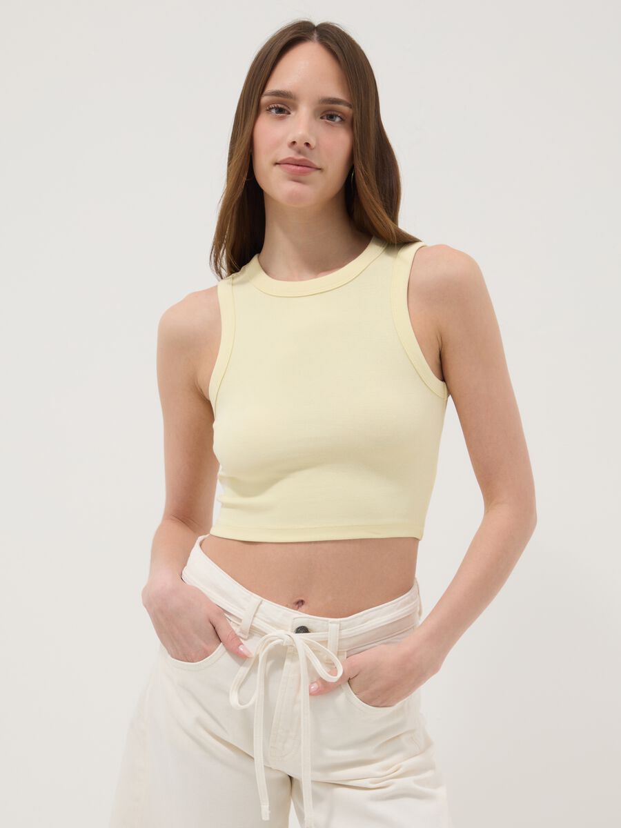 Gelbes Cropped Tanktop aus Stretch-Baumwolle_1