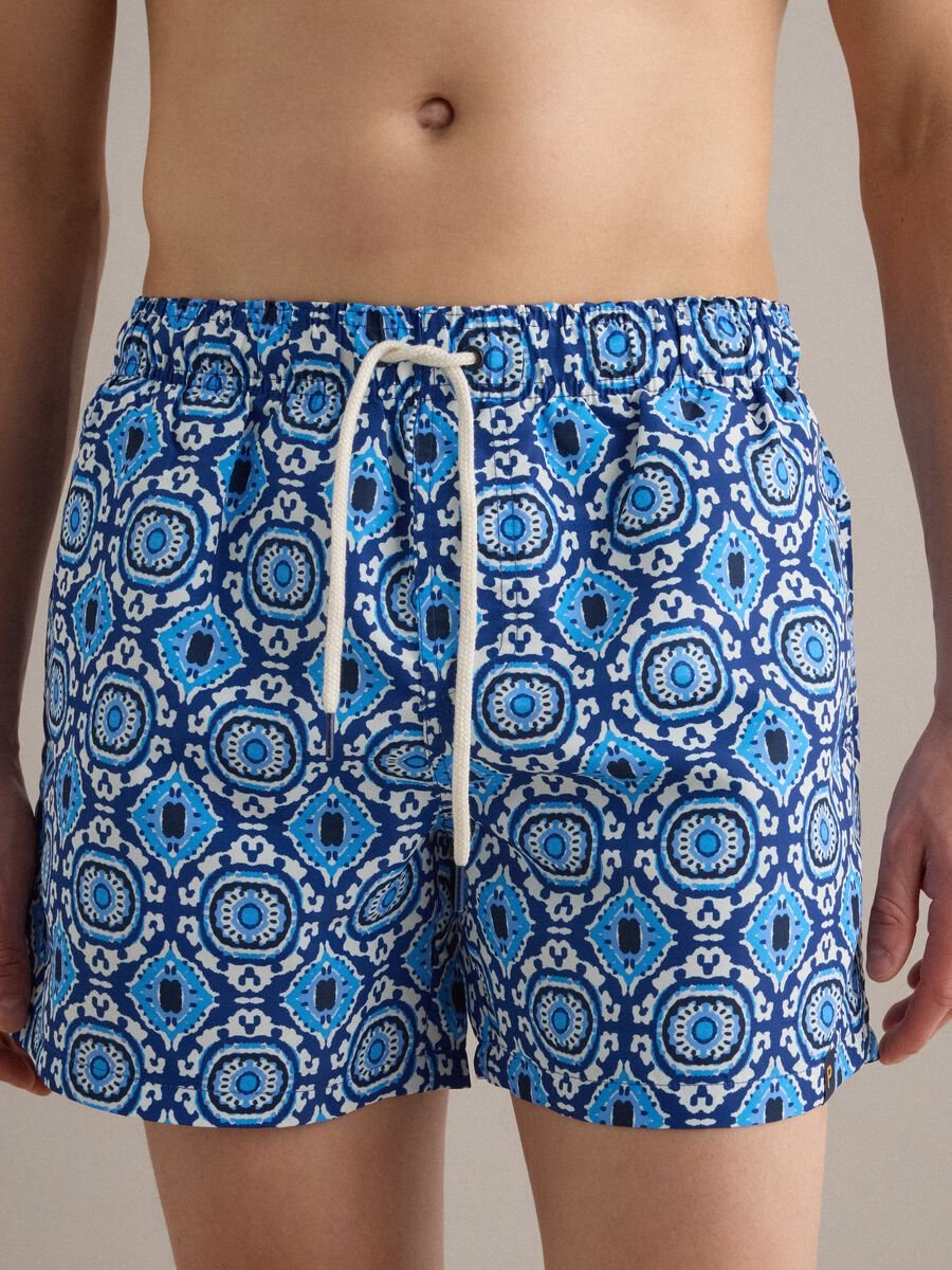 Blue patterned swim shorts_1