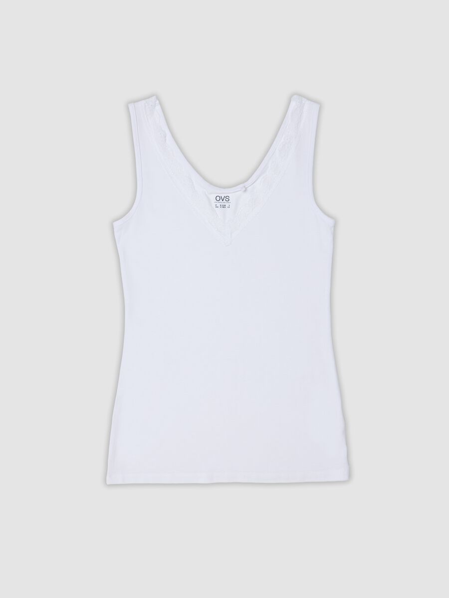 White stretch viscose vest top with deep V-neck and lace trim_4