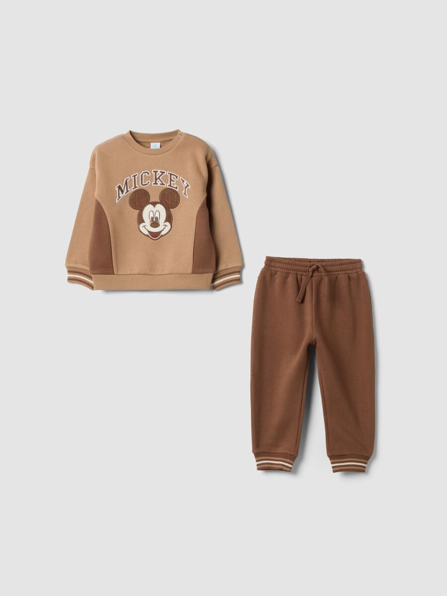 Brown organic cotton-blend jogging set with Mickey print_0