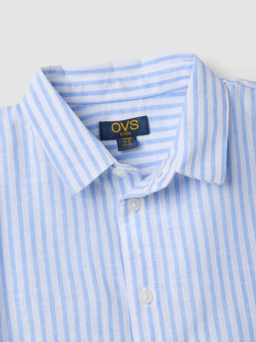 Boys' blue striped linen and cotton blend shirt, regular fit_3