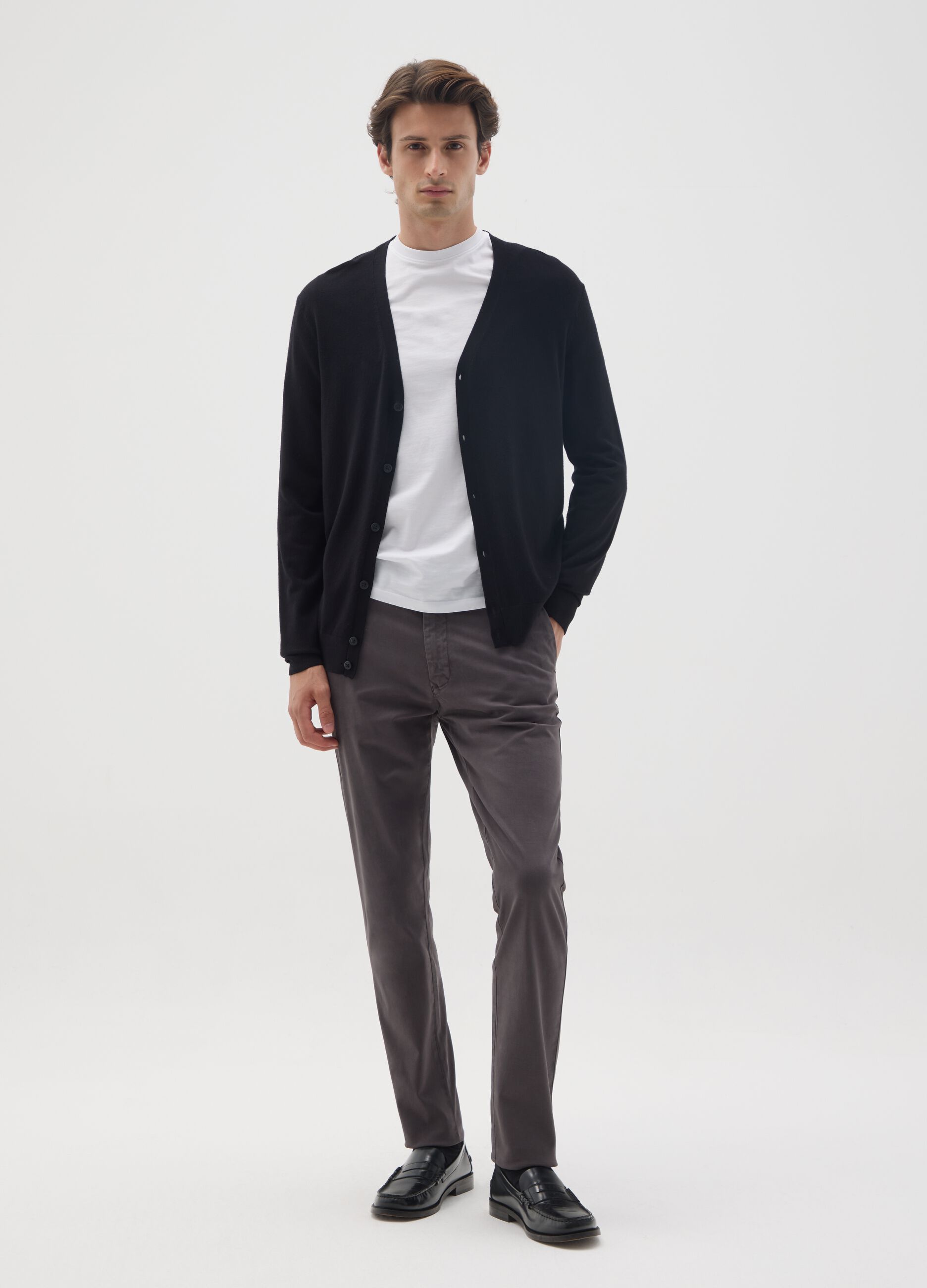 Grey stretch cotton regular fit trousers