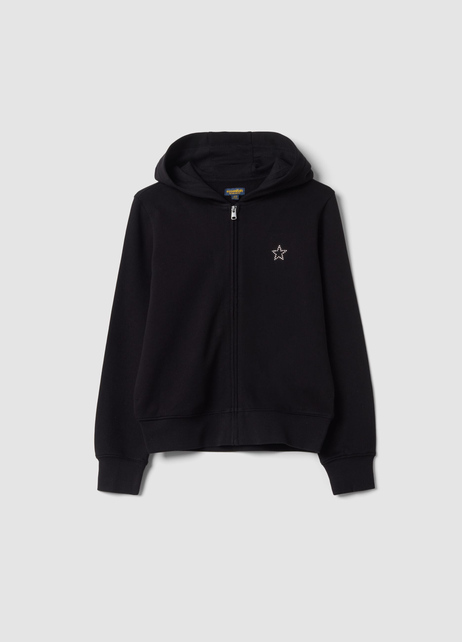 Felpa nera in puro cotone organico con cappuccio e stampa stella regular fit