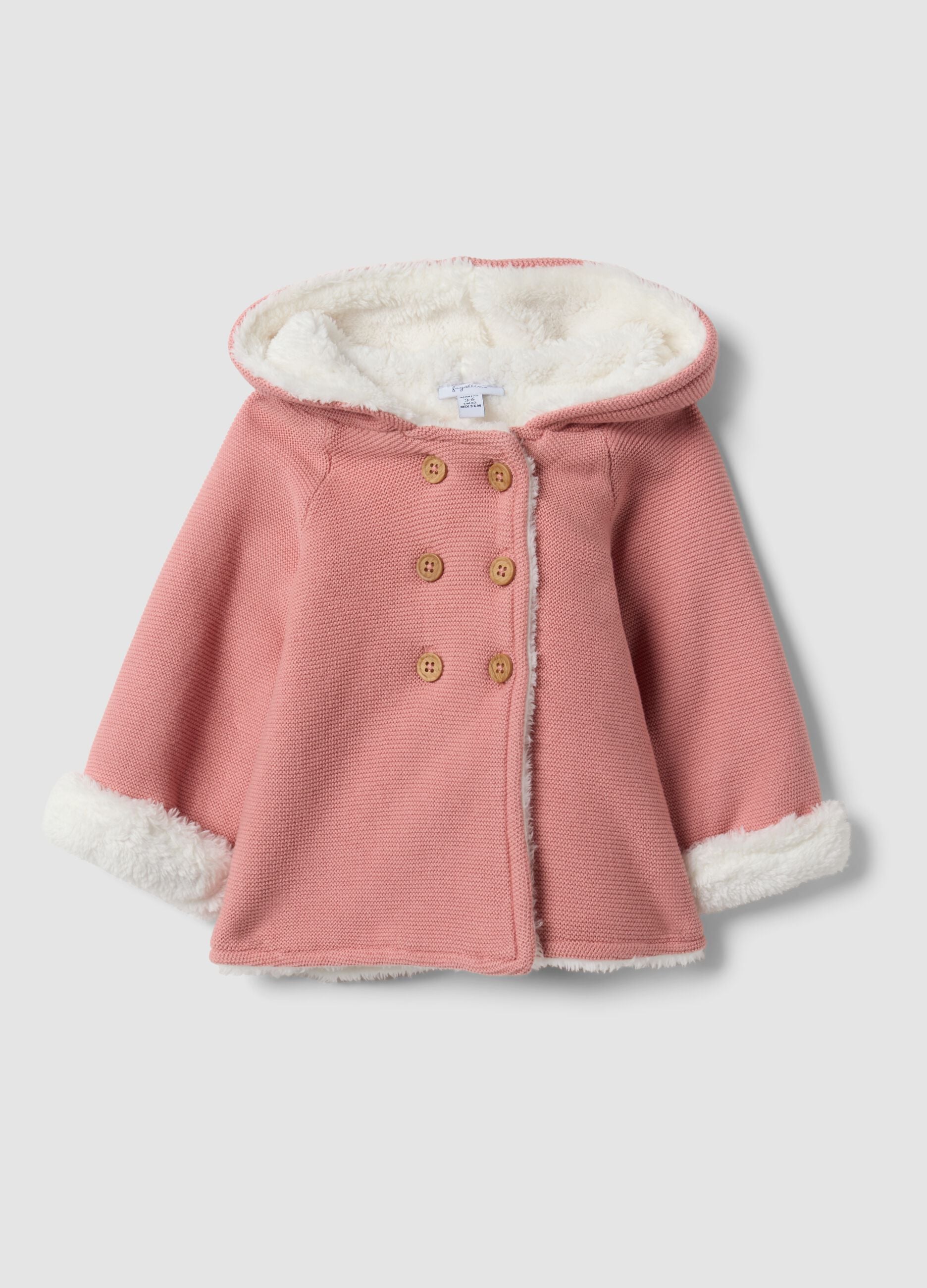 Pink hooded jacket in pure organic cotton for baby girl