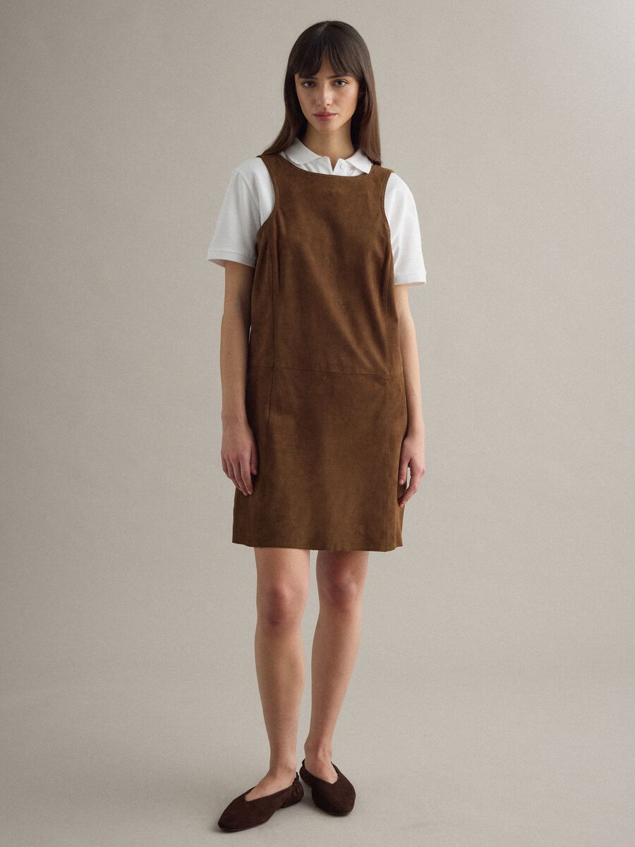 Sleeveless brown dress in genuine leather_0
