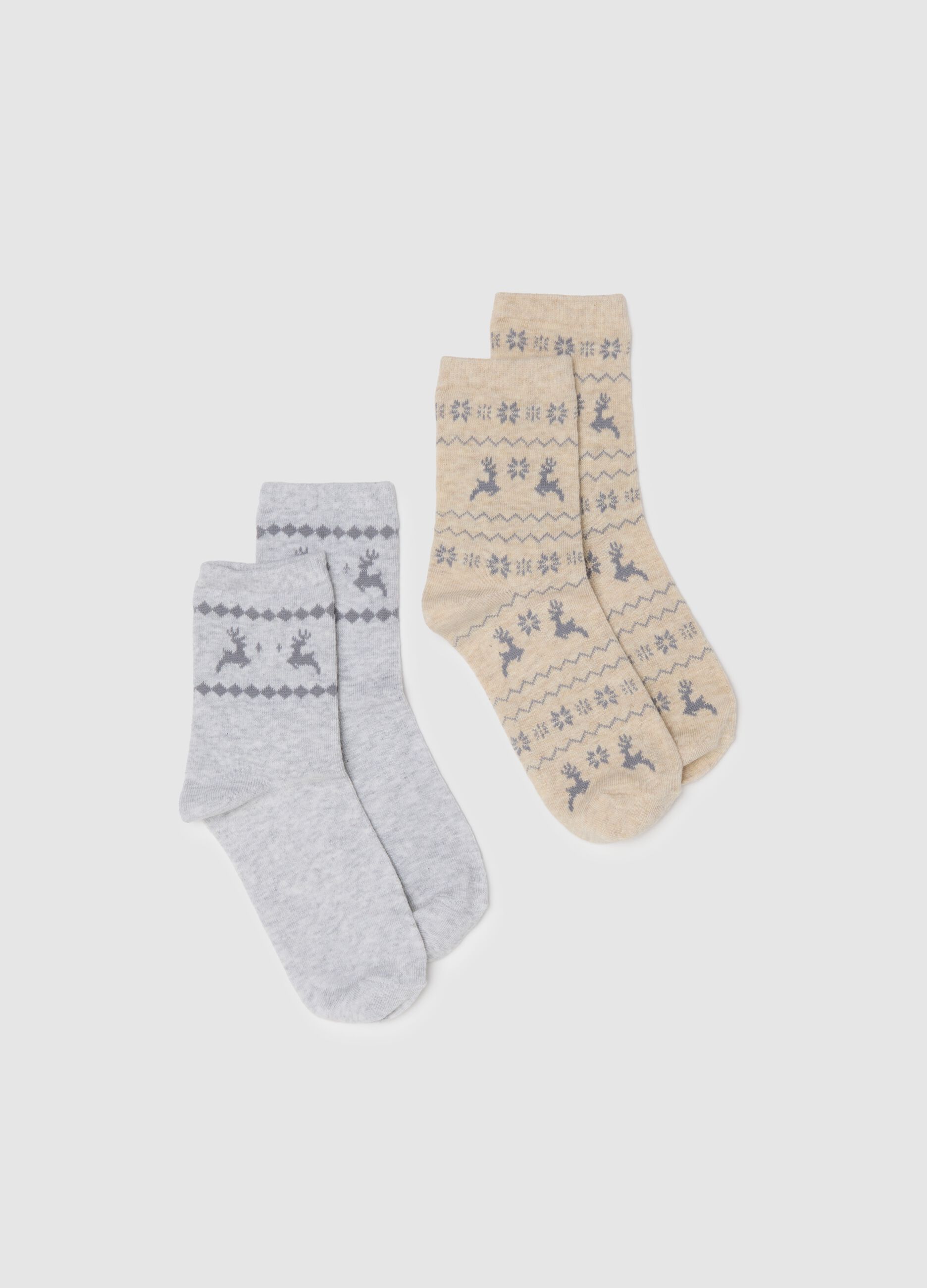 Multicoloured Christmas Socks Twin Pack in Cotton Blend
