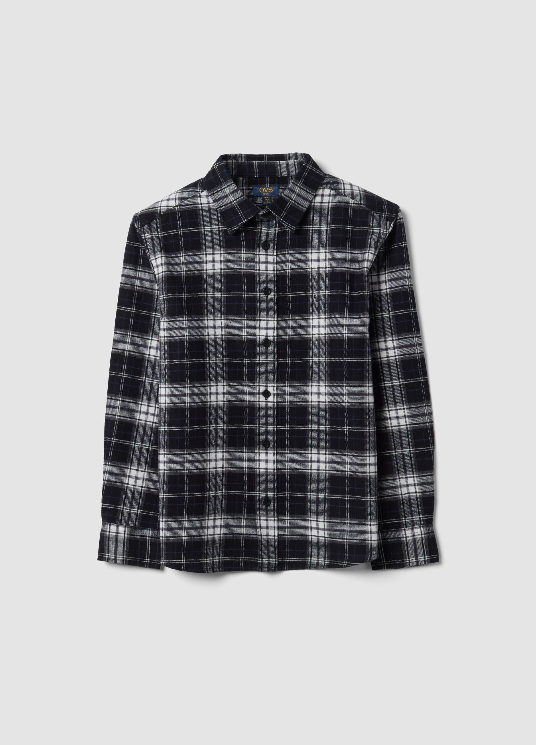 Black checked pure cotton regular-fit shirt for boys