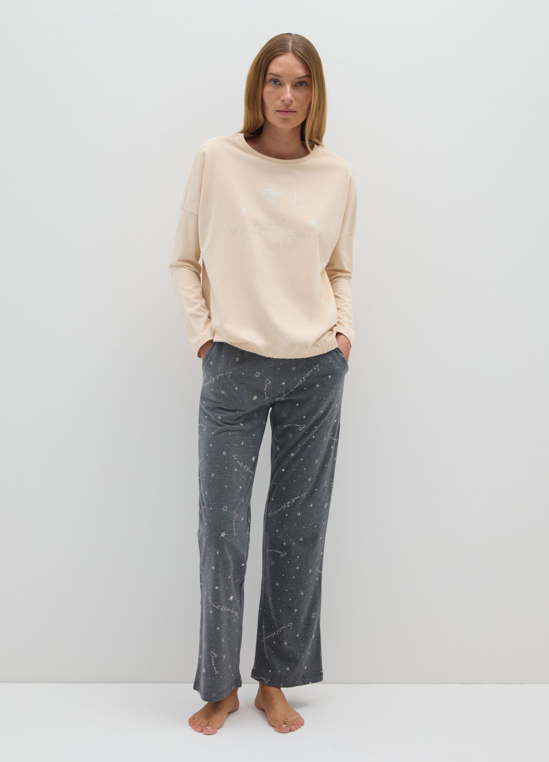 Grey Regular Fit Cotton Blend Pyjama Trousers