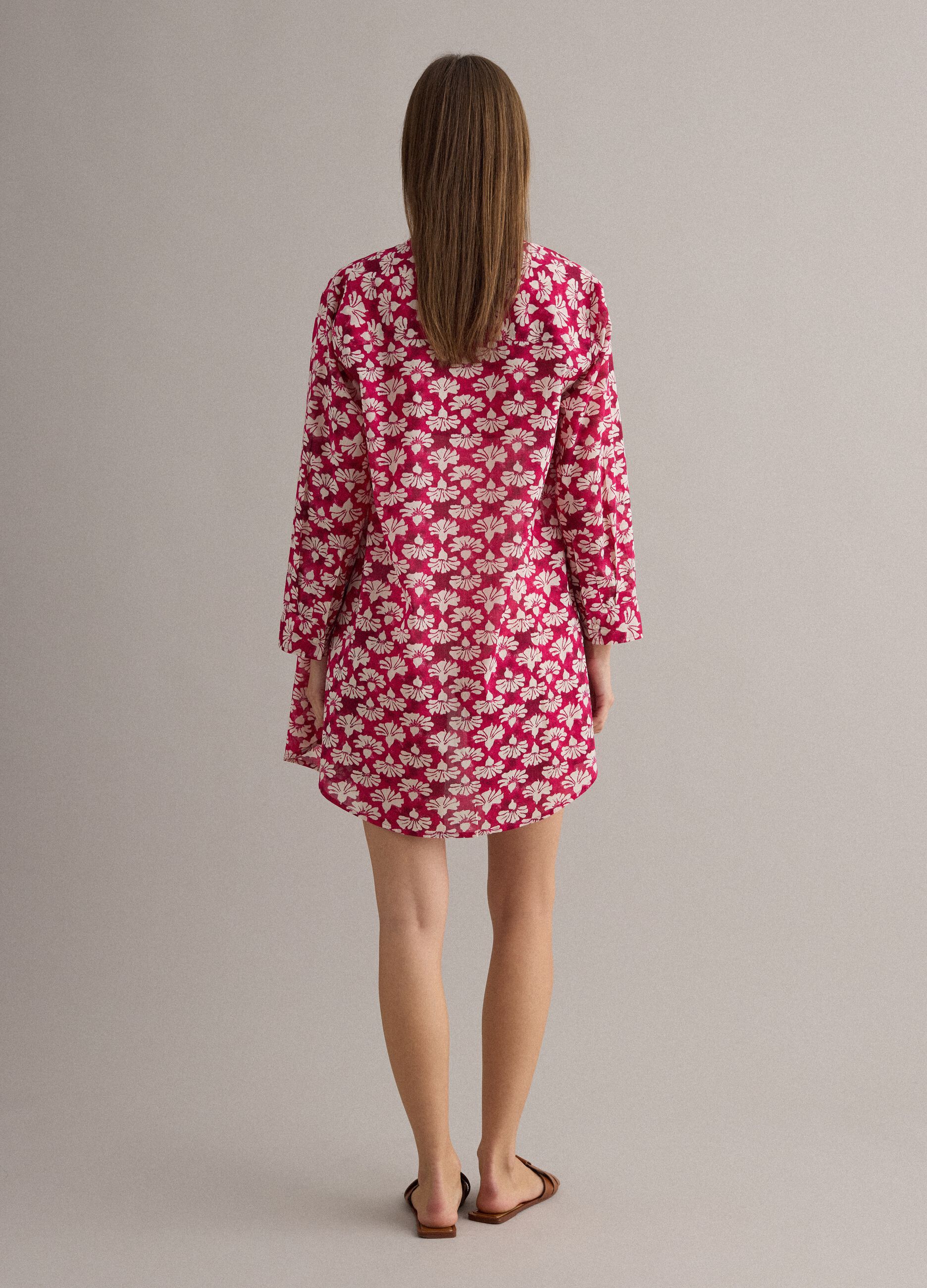 Roter Kaftan aus reiner Baumwolle mit Blumenprint