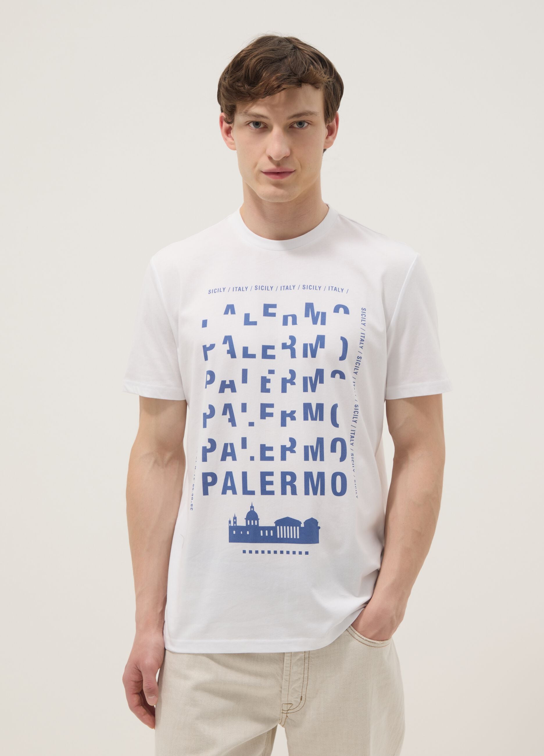 Wei&szlig;es T-Shirt aus reiner Baumwolle mit Print, Regular Fit