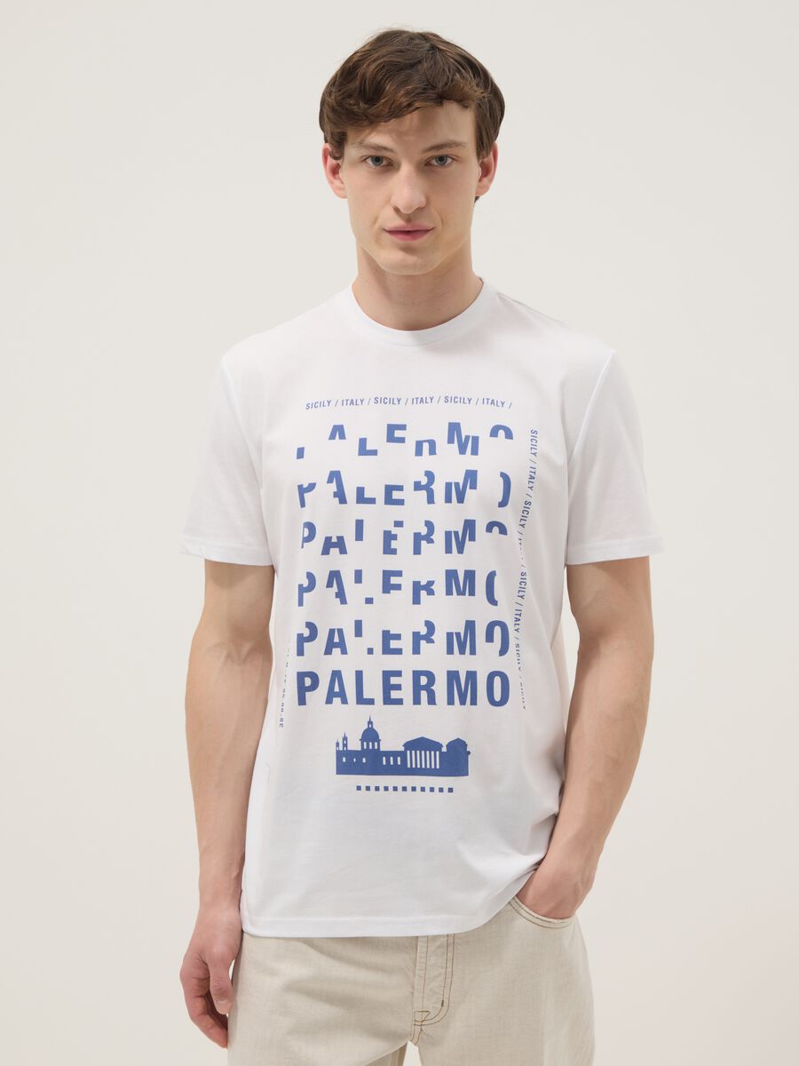 Wei&szlig;es T-Shirt aus reiner Baumwolle mit Print, Regular Fit_0