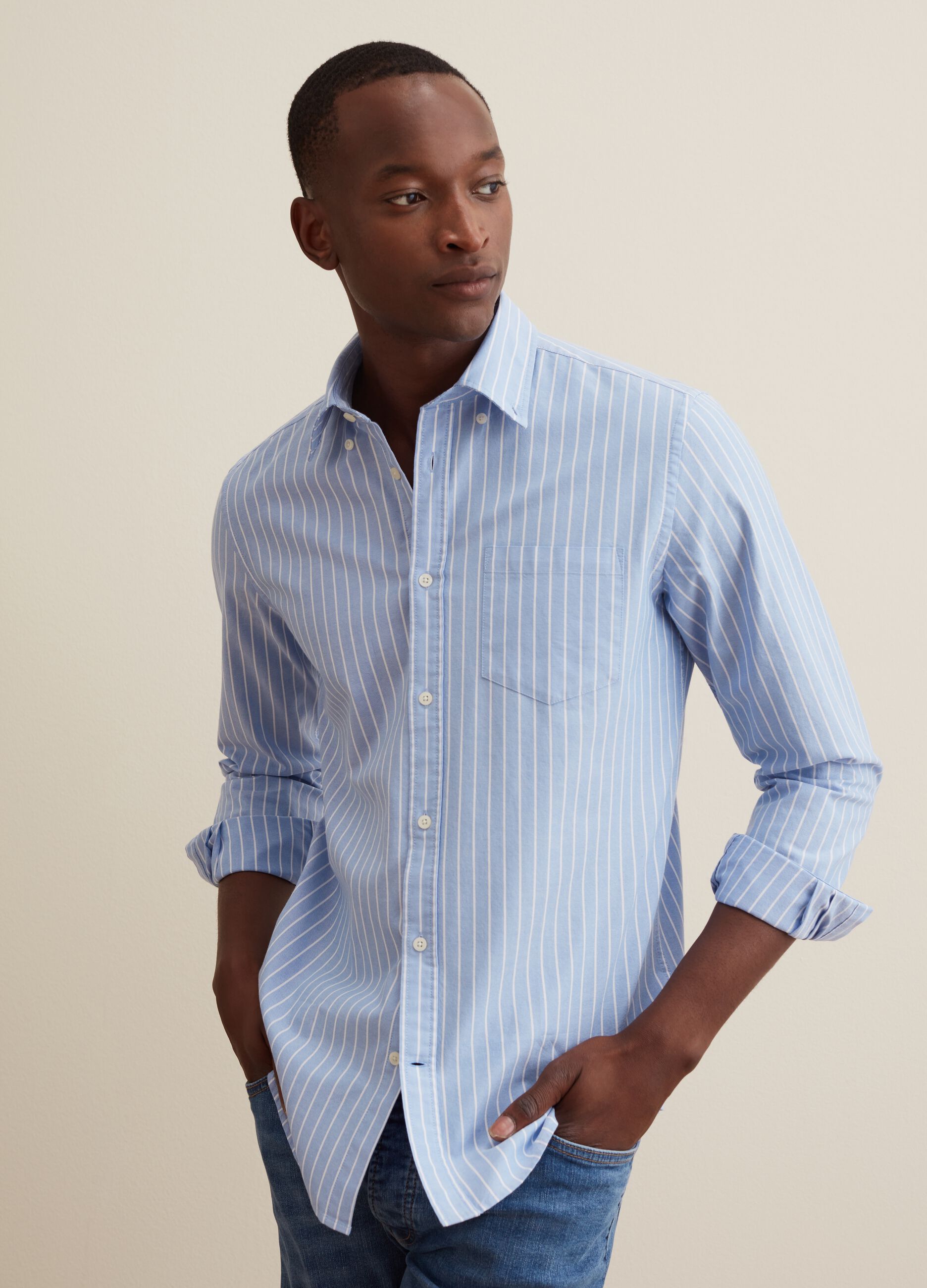Striped Oxford cotton shirt with pocket_0