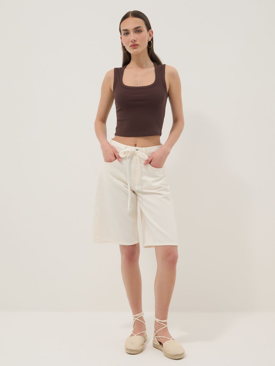 Brown cropped stretch-cotton tank top_2