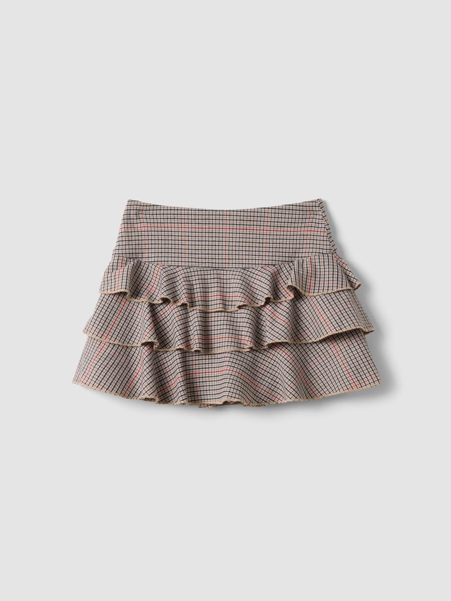 Girls&rsquo; multicolour checked stretch viscose skirt with ruffles_2