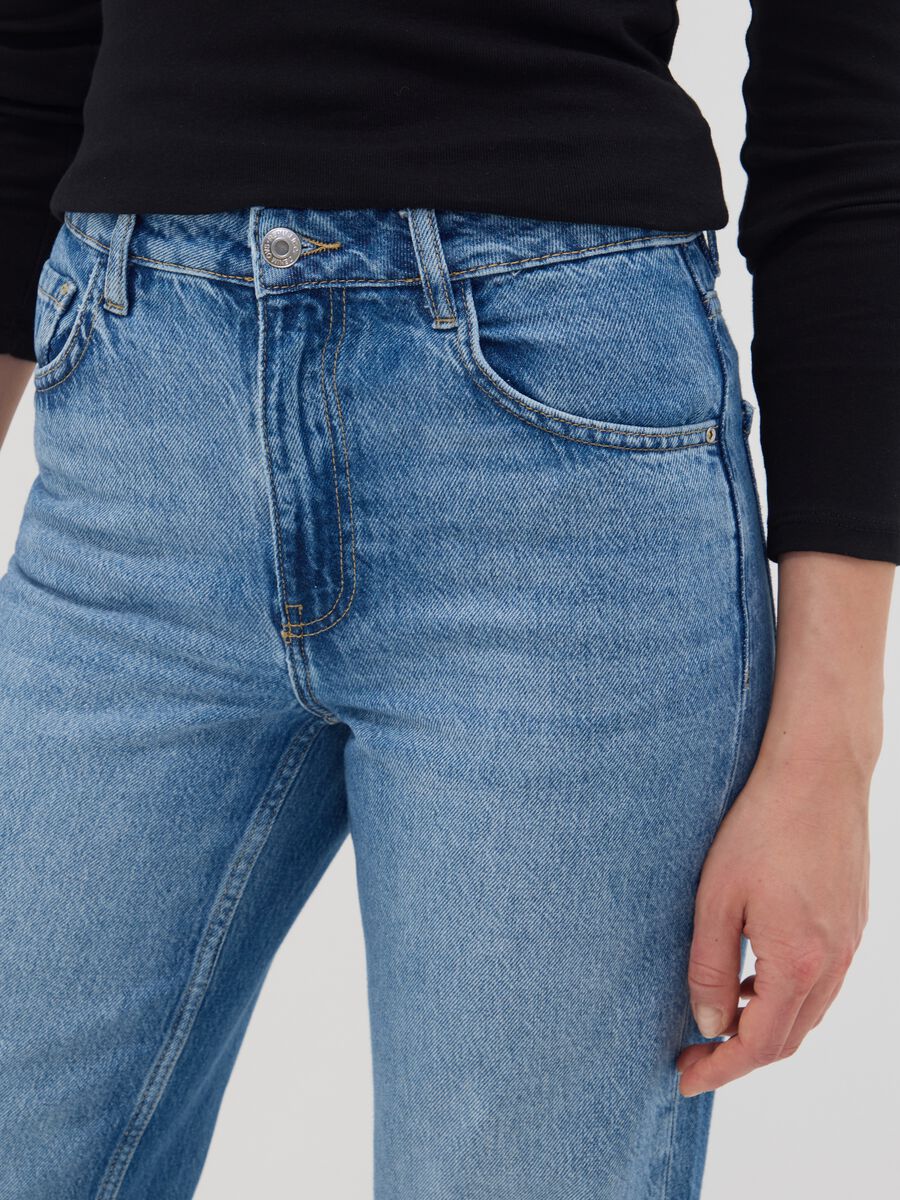 Light blue pure cotton high-waisted wide-leg denim jeans_3