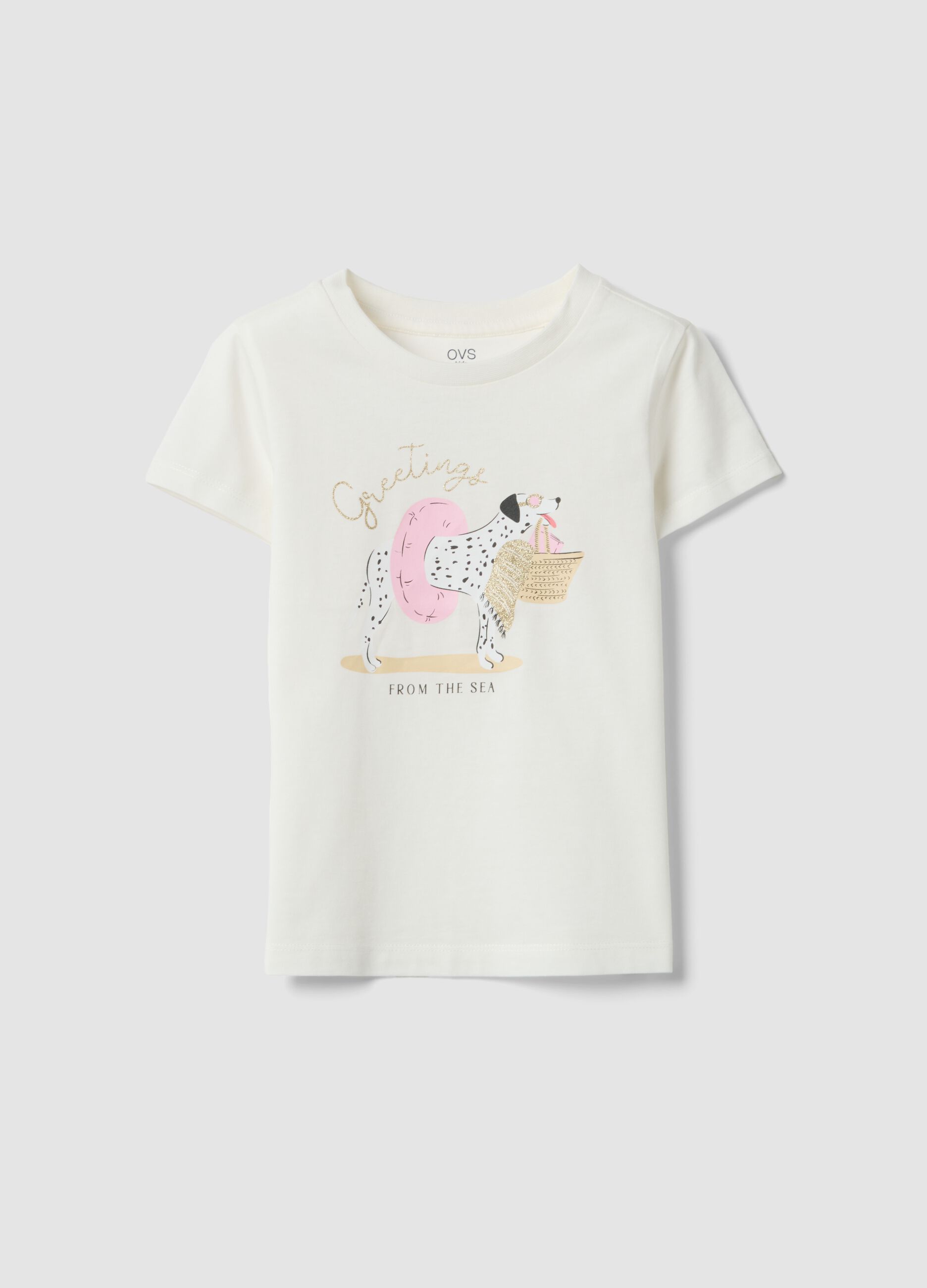 Wei&szlig;es M&auml;dchen-T-Shirt aus reiner Bio-Baumwolle mit Print und Glitzer