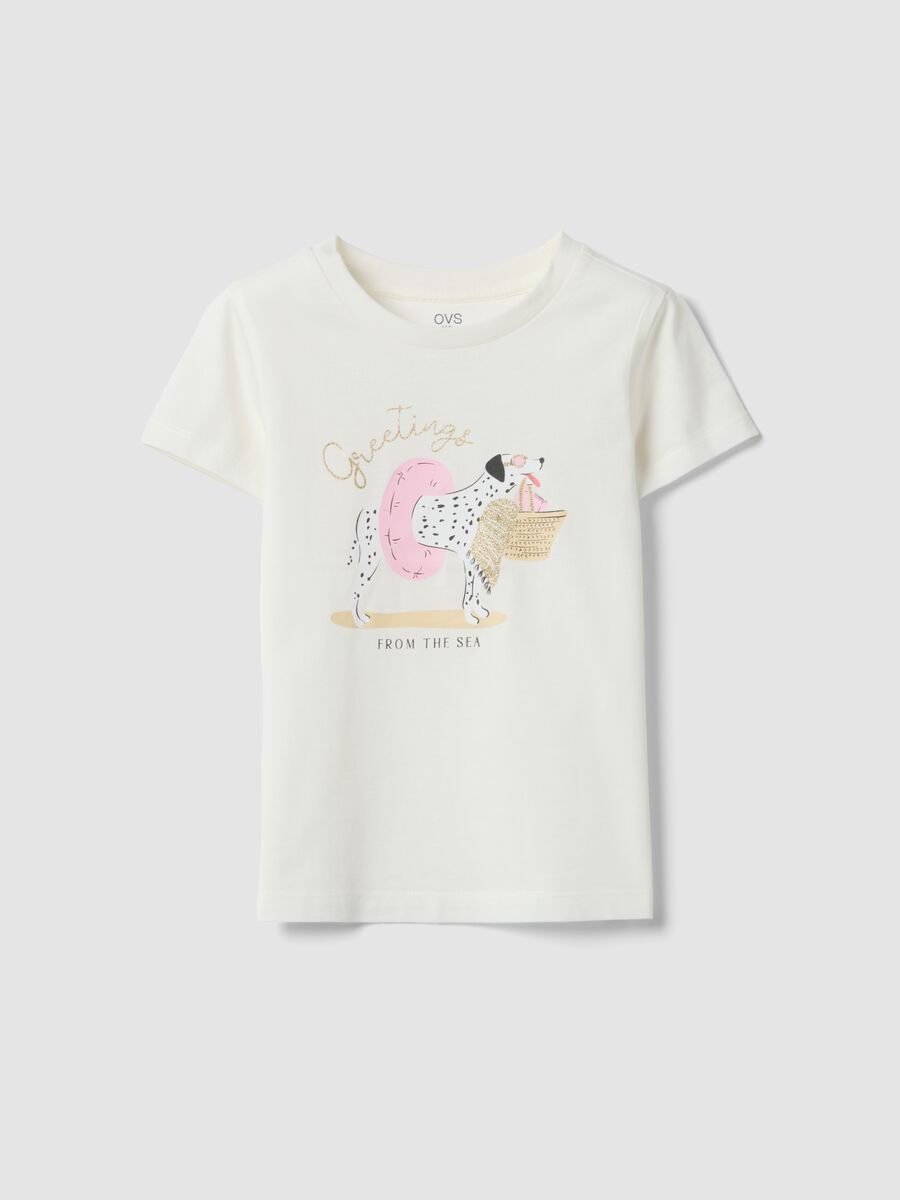 White girls&rsquo; T-shirt in pure organic cotton with print and glitter_0