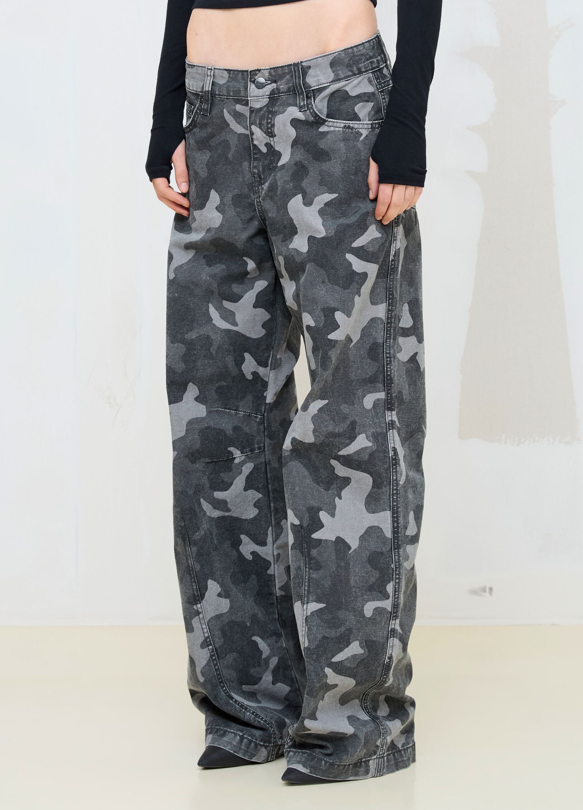 Dark Camo Wide-Leg Denim