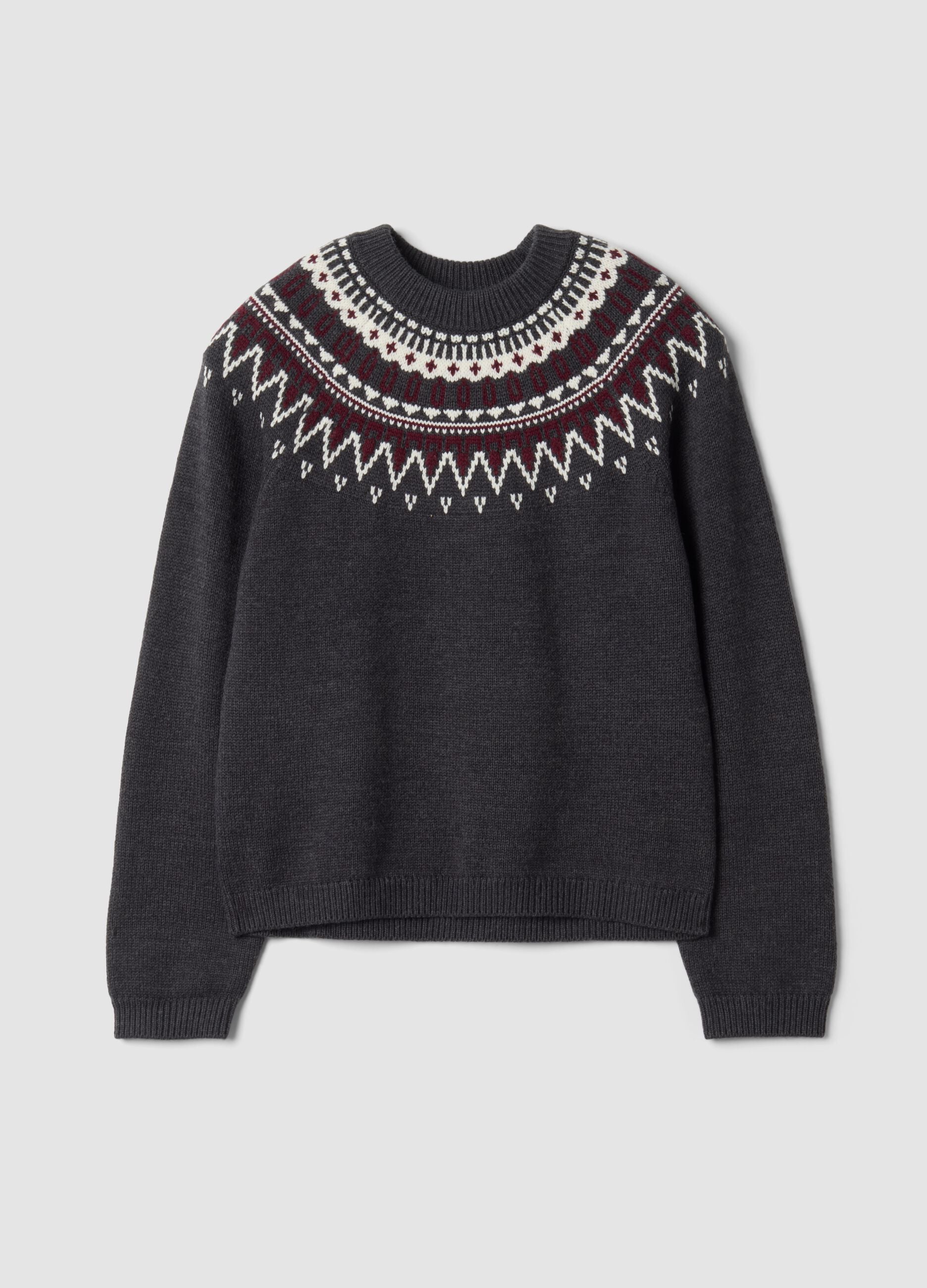 Maglia grigia in misto lana jacquard girocollo over fit