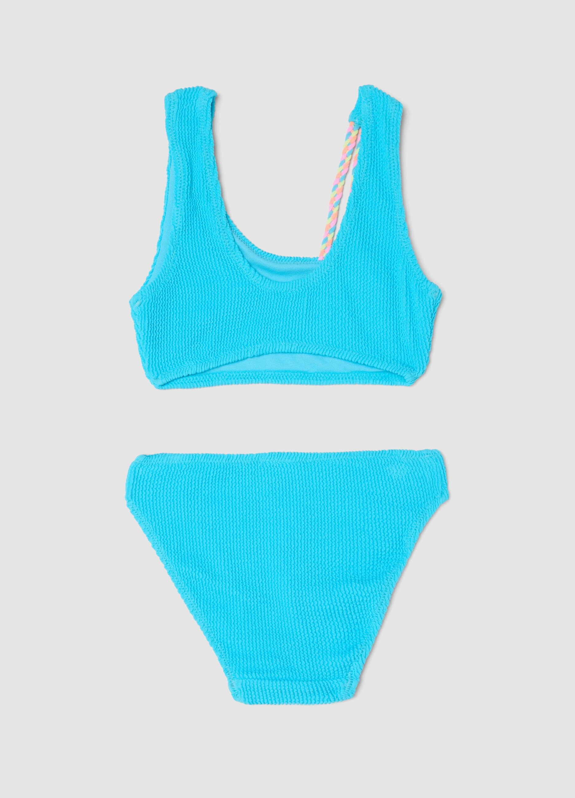 Blue bandeau bikini in stretch fabric