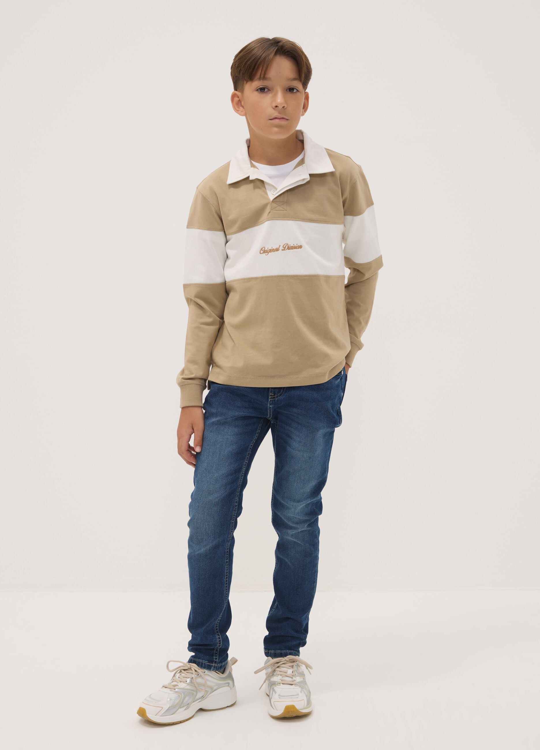 Boys' blue slim-fit stretch cotton jeans