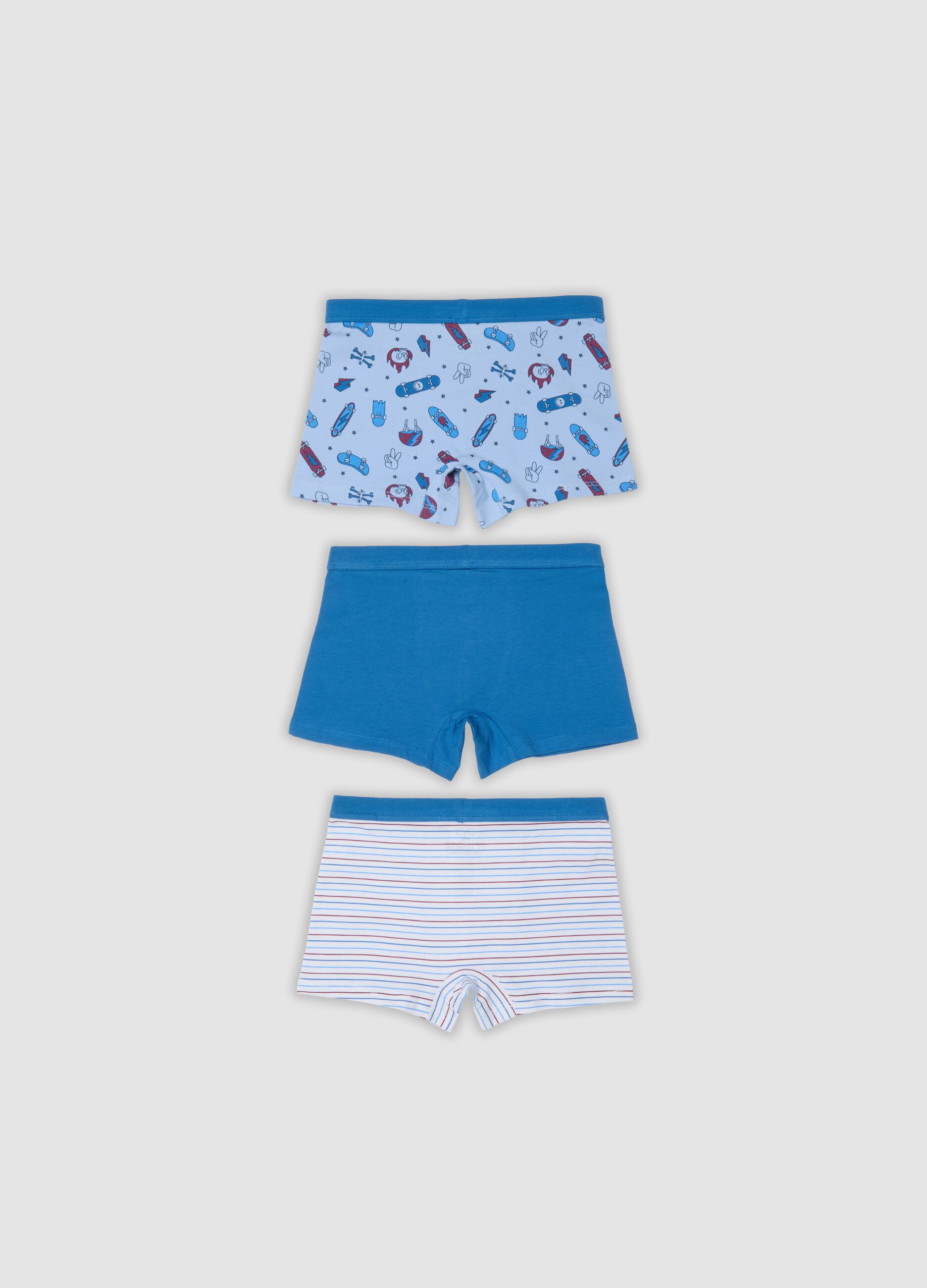 Tripack di boxer midi multicolor in cotone organico elasticizzato con fantasia