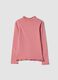 Rosa T-Shirt aus elastischer Bio-Baumwolle mit Stehkragen_1