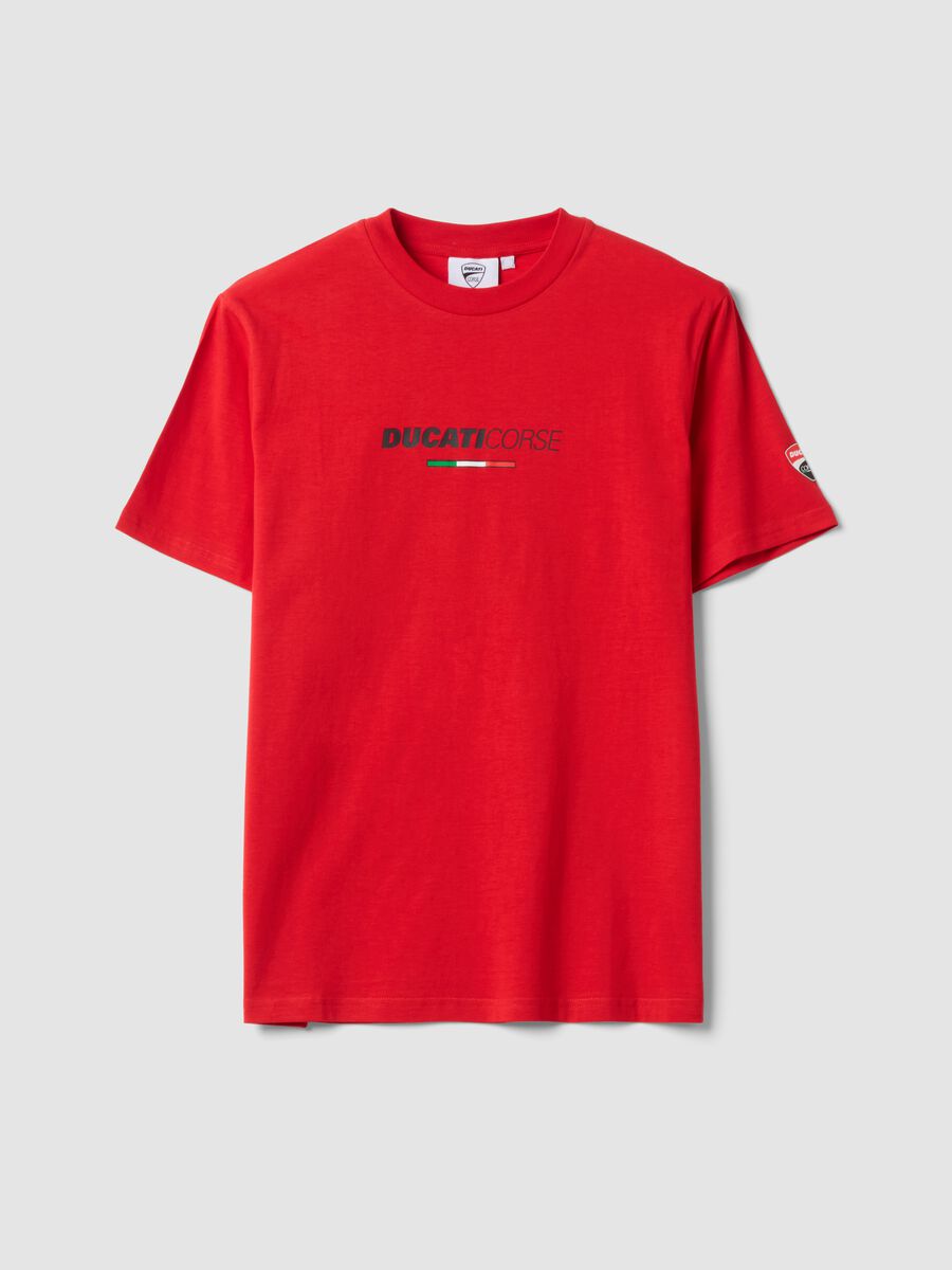 Red pure cotton T-shirt with Ducati print_4
