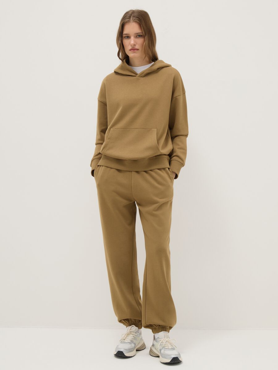 Regular fit beige cotton blend hoodie_1