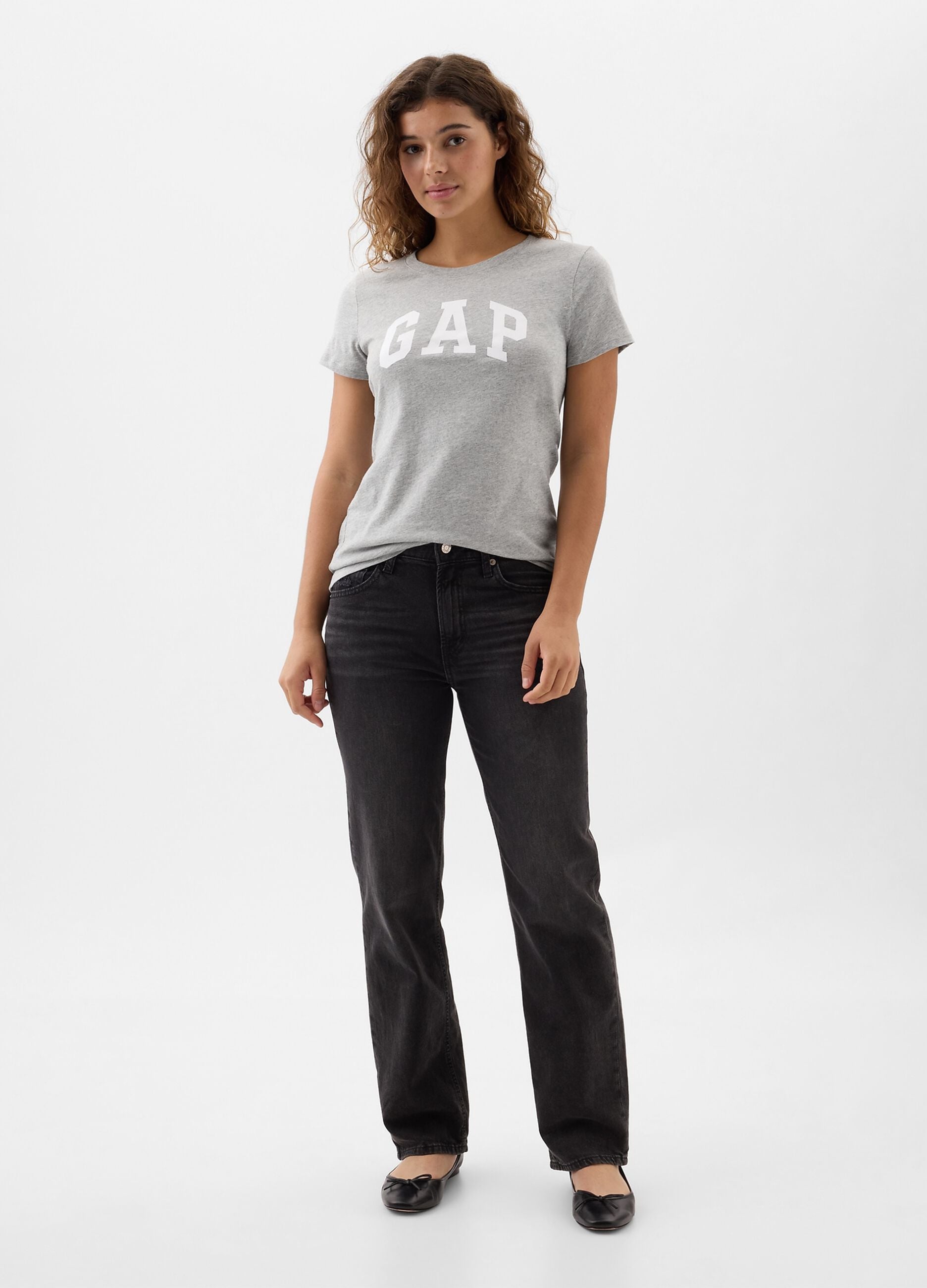 T-shirt grigio chiaro in puro cotone con logo GAP